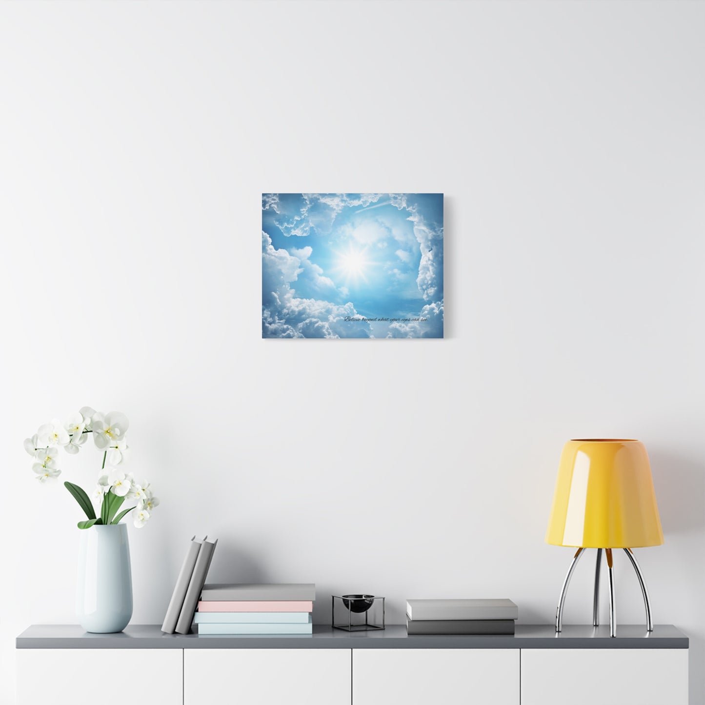 Inspirational Canvas Wall Art, Hopeful Sky Decor, Uplifting Home Decoration, Belief Quote Artwork, Bright Blue Clouds