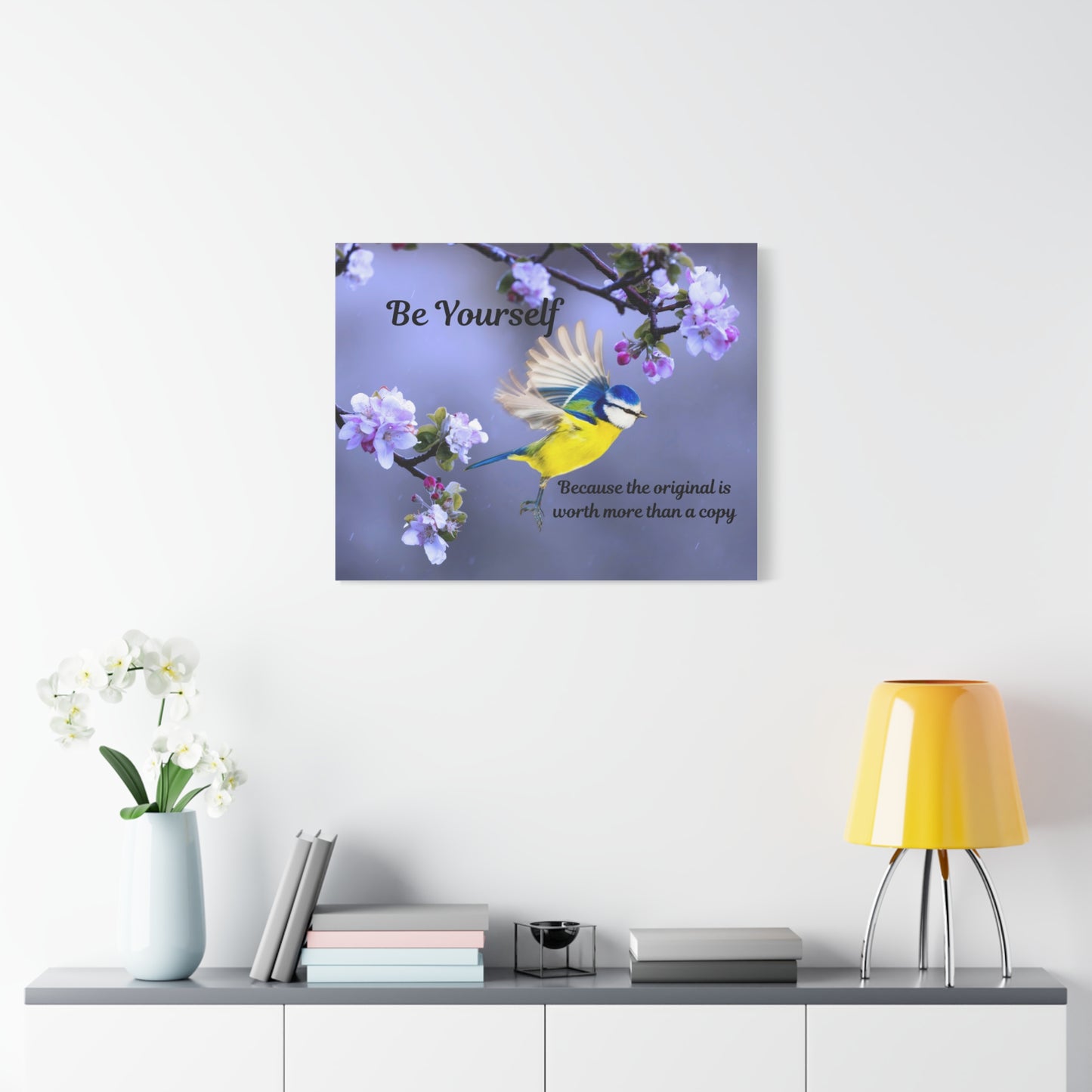 Inspirational Bird Canvas Wall Art, Be Yourself Quote, Home Decor, Nature Lover Gift, Motivational Artwork, Unique Gift for Her