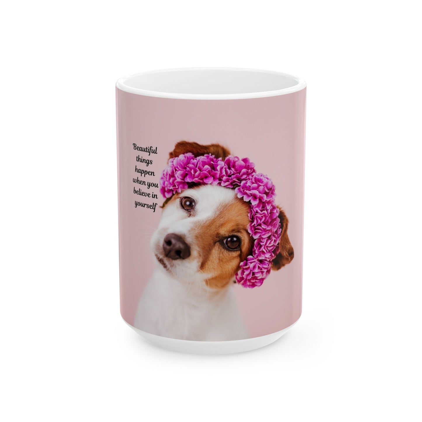 Cute Dog Floral Ceramic Mug - Inspiring Quote for Dog Lovers, Coffee Lovers Gift, Heart Pattern Mug, Pet Owner Gift, Inspirational Drinkware