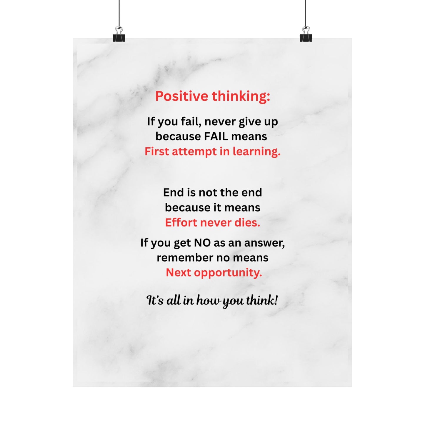 Motivational Poster — "Positive Thinking" Marble Wall Art