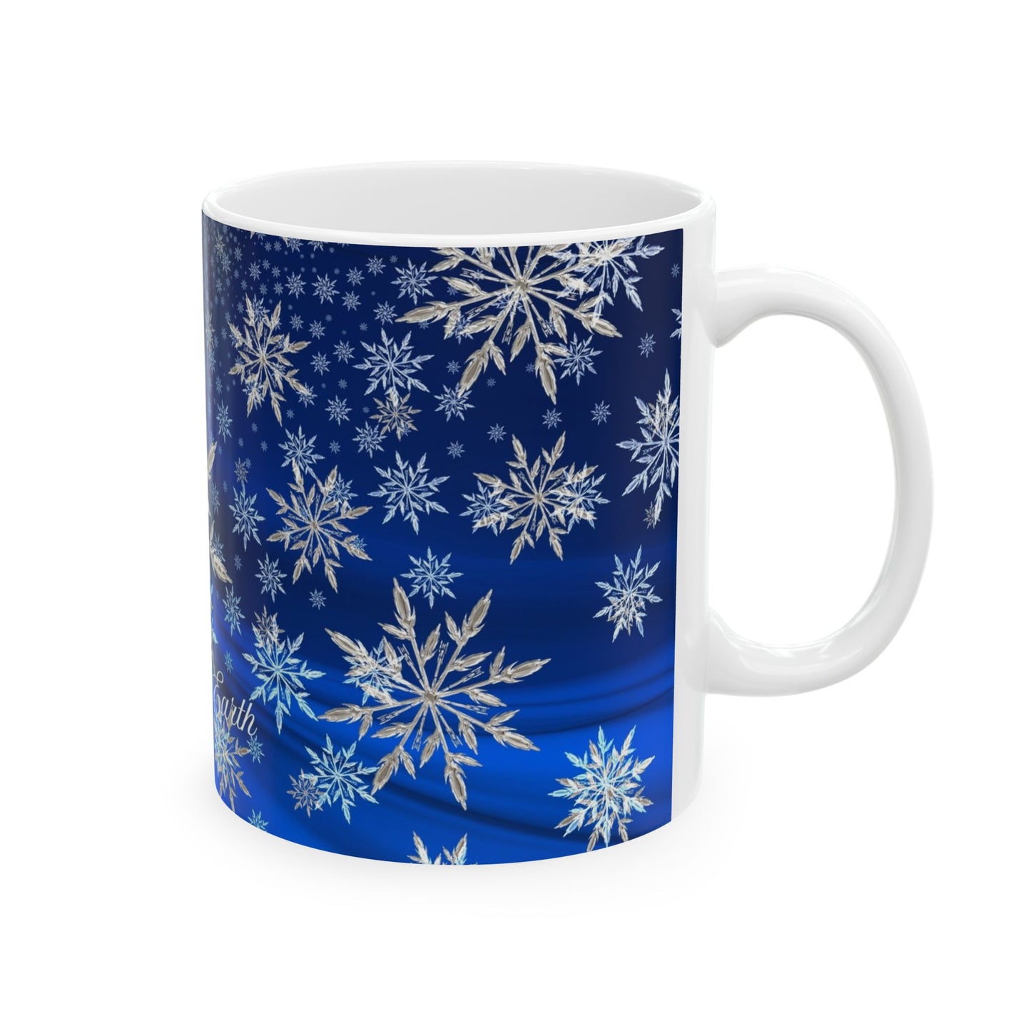 Ceramic Snowflake Mug - Cozy Winter Gift, Holiday Decor, Peace on Earth Design, Coffee Cup, Tea Mug, Christmas Drinkware