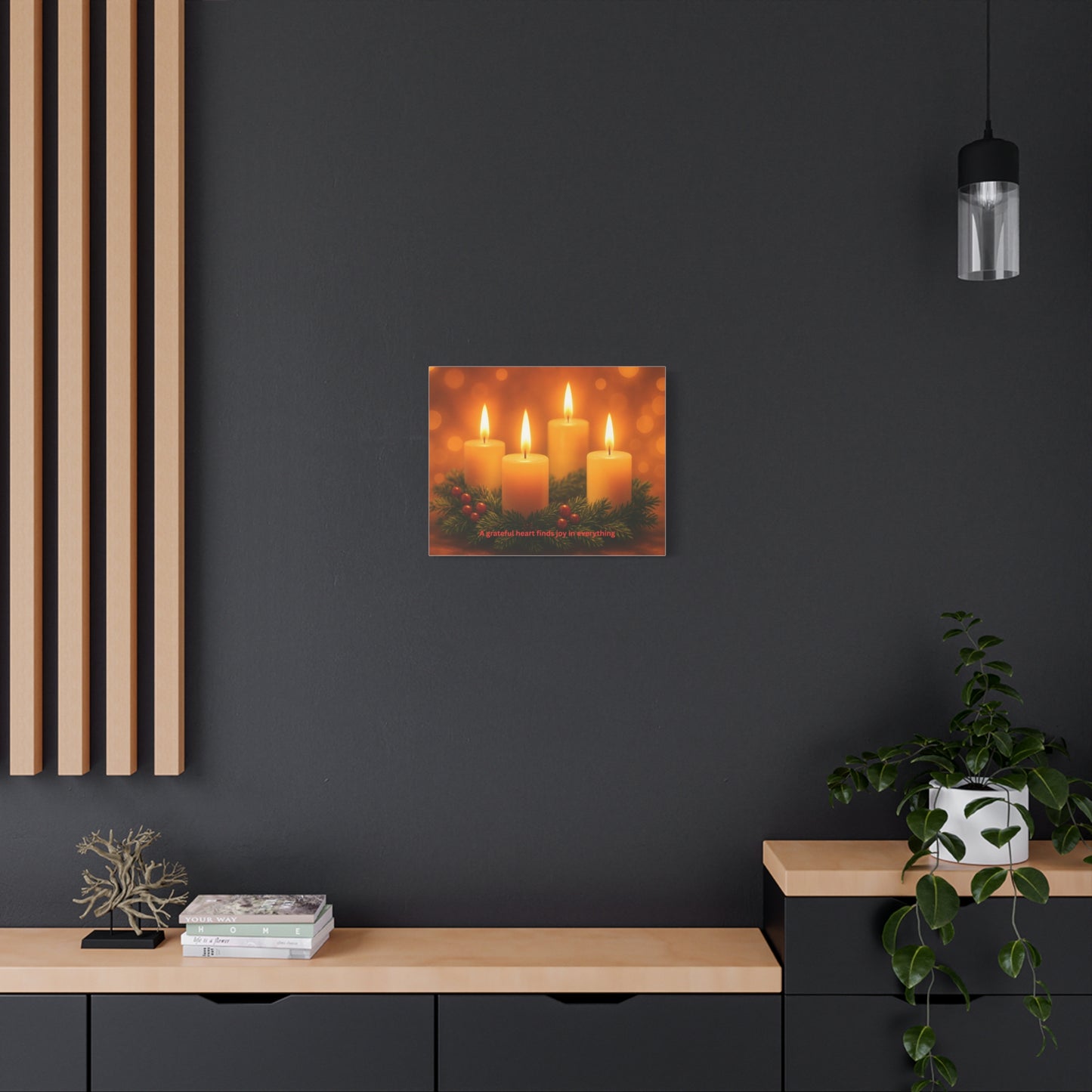Holiday Candle Canvas Print - "A grateful heart finds joy in everything"