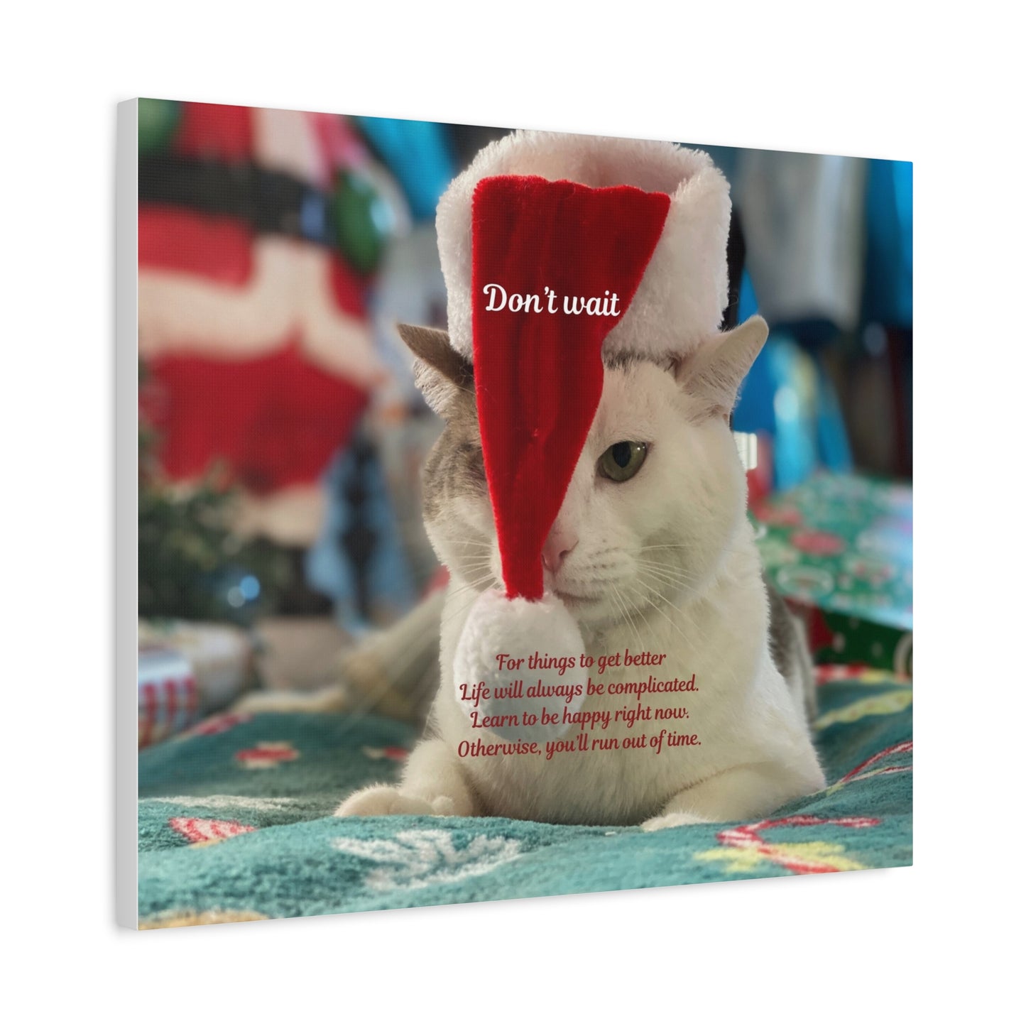 Cat Christmas Canvas - "Don't Wait" Inspirational Holiday Wall Art