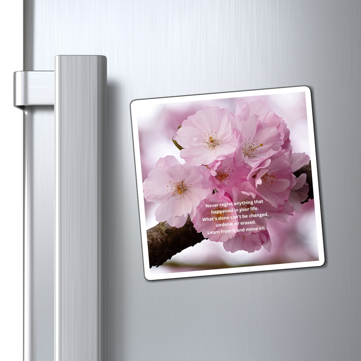 Cherry Blossom Inspirational Quote Magnet — "Never regret anything" Decorative Refrigerator Magnet