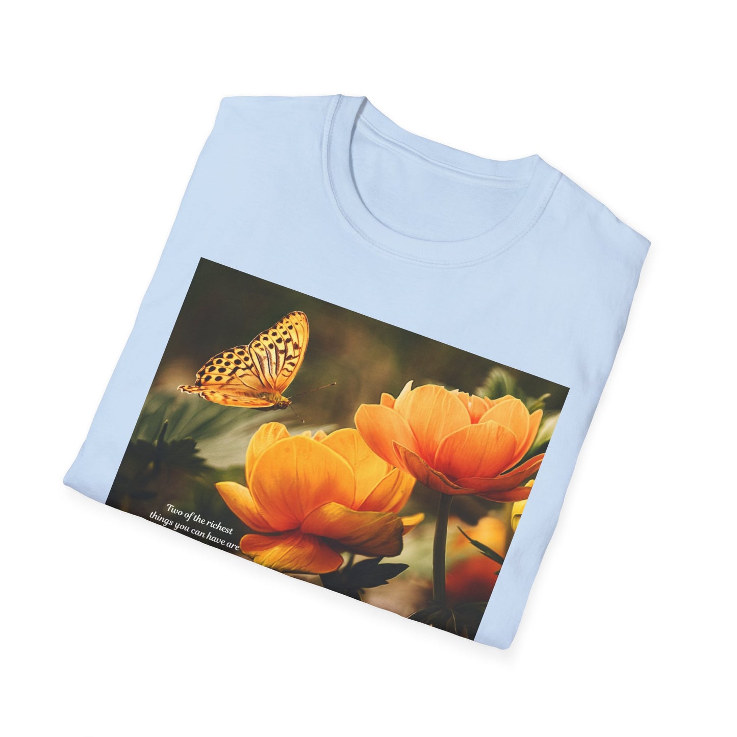 Butterfly & Flower  Softstyle T-Shirt, Nature Tee, Gift for Nature Lovers, Floral Art Shirt, Casual Wear, Summer Top