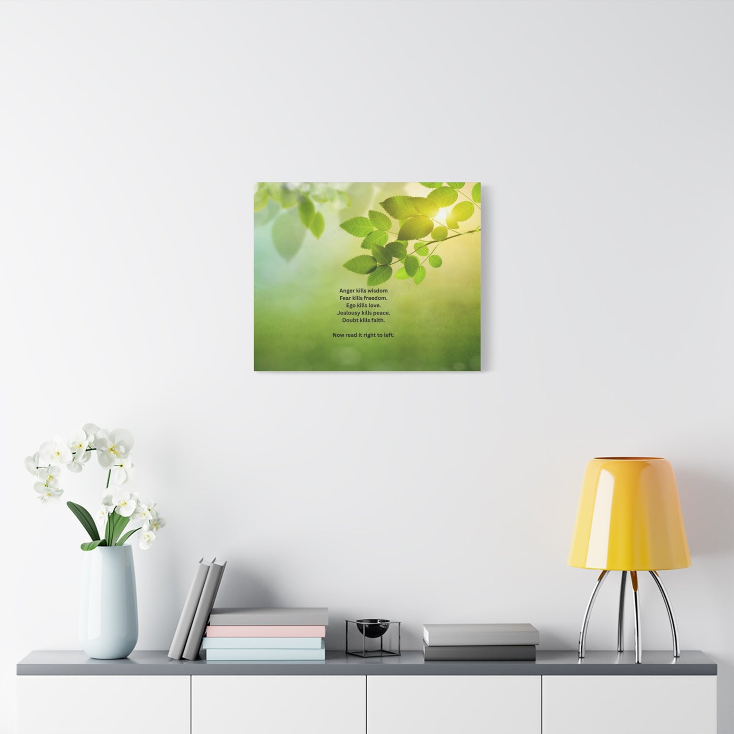 Inspirational Leaf Canvas Wall Art — "Anger kills wisdom... Now read it right to left"