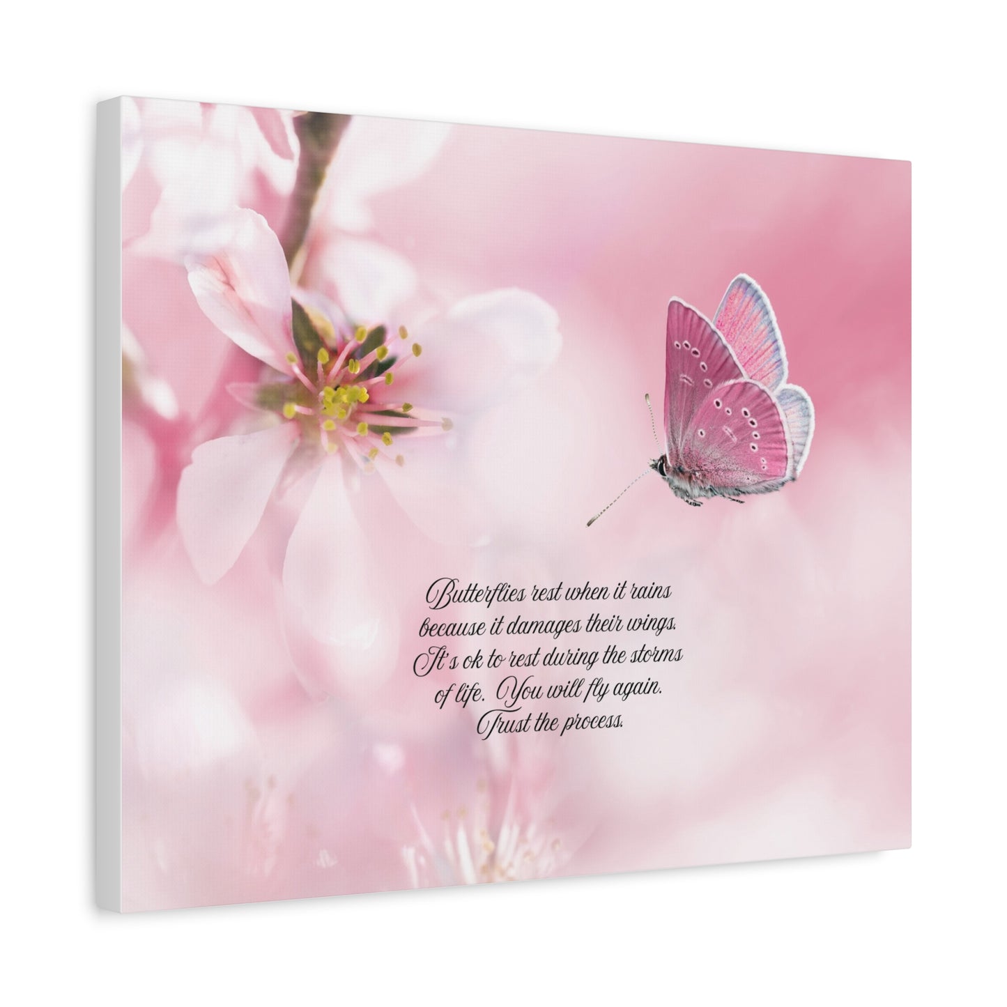Pink Butterfly Canvas Wall Art, Inspiring Home Decor, Floral Artwork, Gift for Nature Lovers, Spring Decor