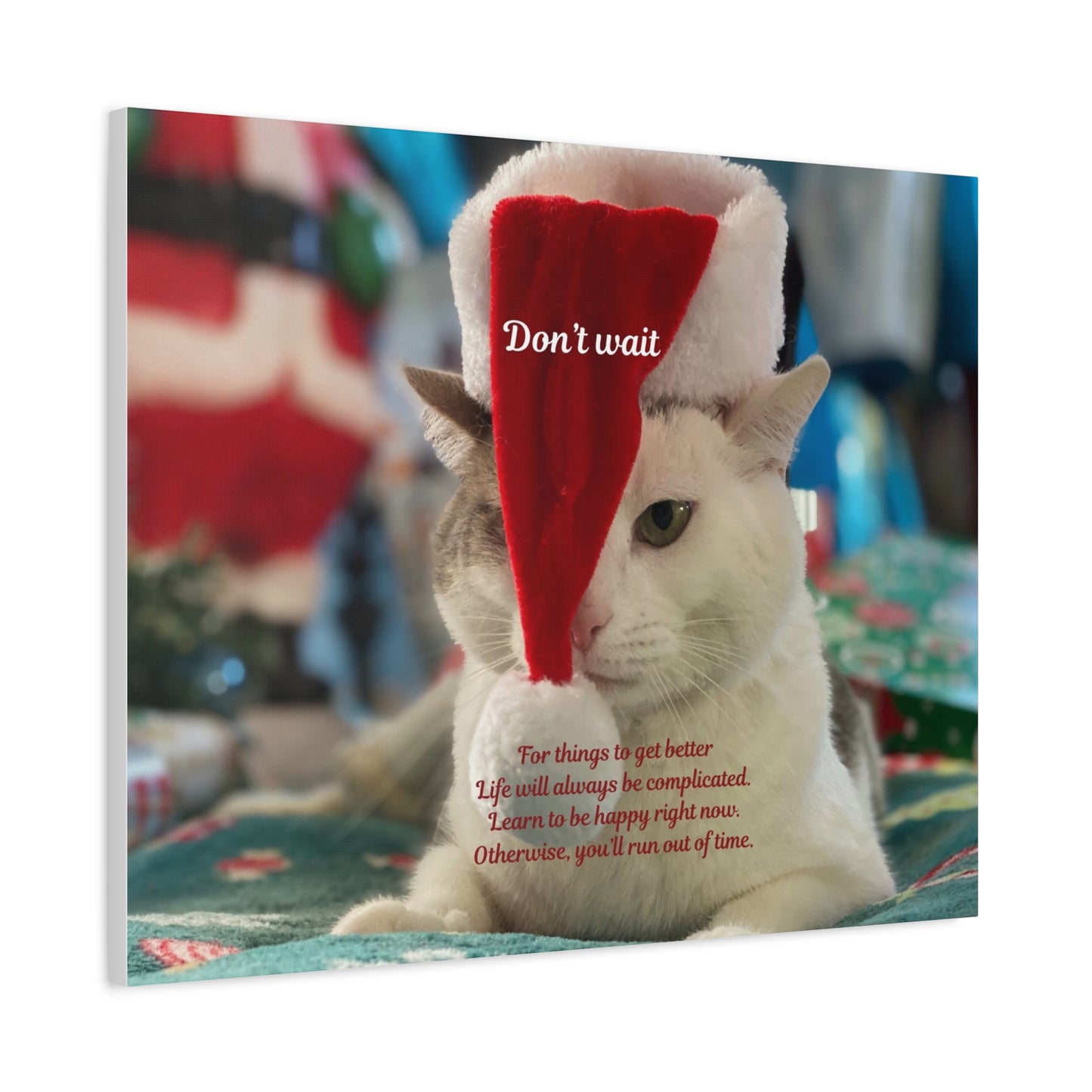 Cat Christmas Canvas - "Don't Wait" Inspirational Holiday Wall Art
