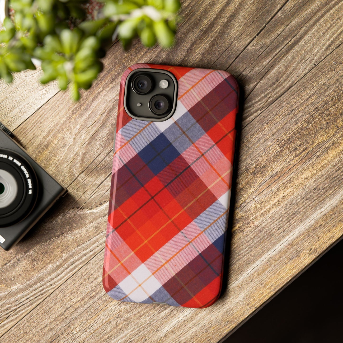 Tough Cases, Beautiful Red, White & Blue Plaid Design