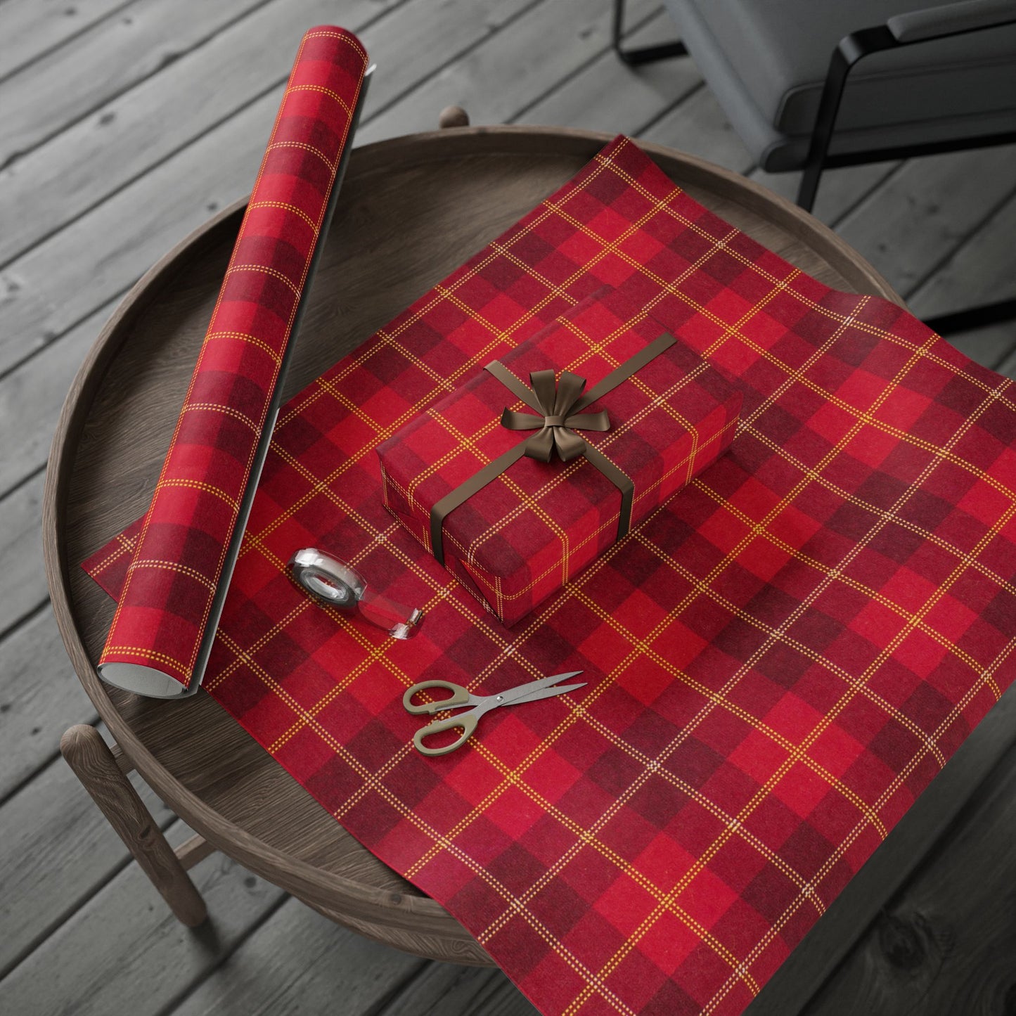 Red Buffalo Plaid Wrapping Paper Roll — Festive Christmas Gift Wrap