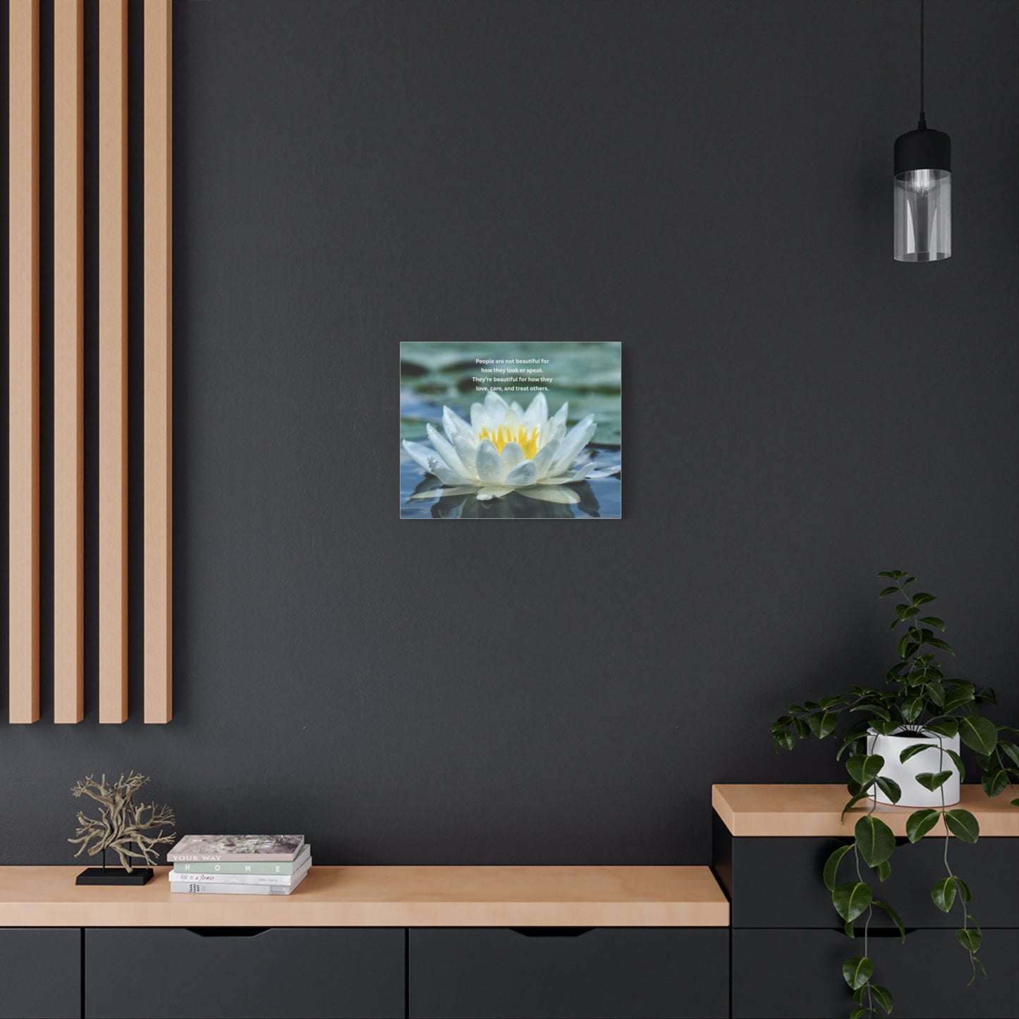 Lotus Wall Canvas – "People are not beautiful for how they look" Inspirational Quote Art