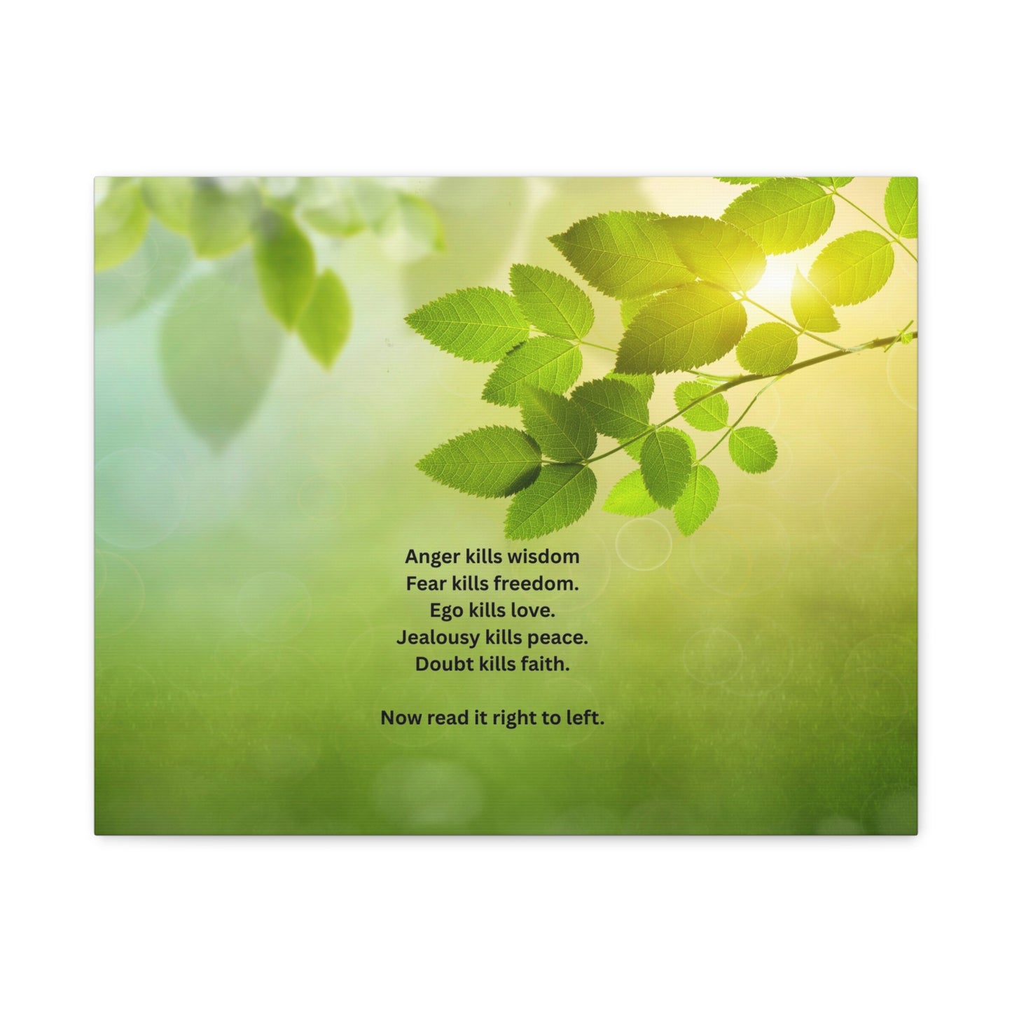 Inspirational Leaf Canvas Wall Art — "Anger kills wisdom... Now read it right to left"