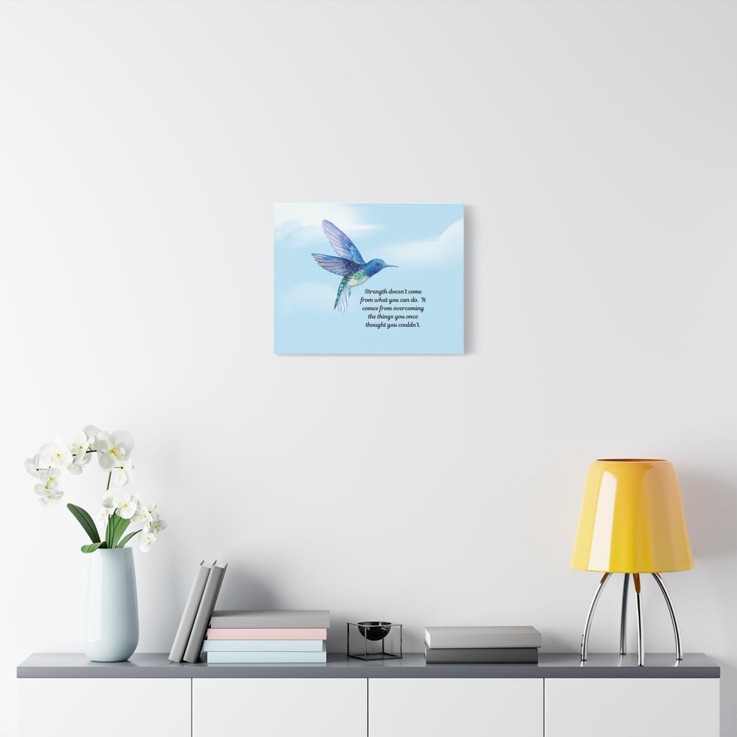 Inspirational Canvas Wall Art, Hummingbird Decor, Motivation Gift, Home Office Decoration, Strength Quote