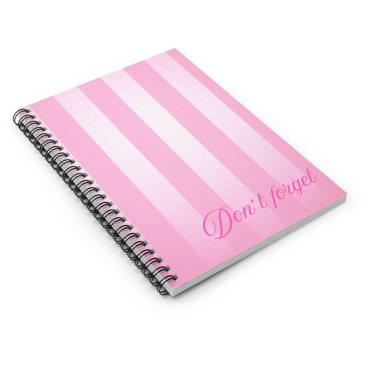 Pink Striped "Don't Forget" Spiral Notebook — Ruled Lined Journal for Notes & To-Dos