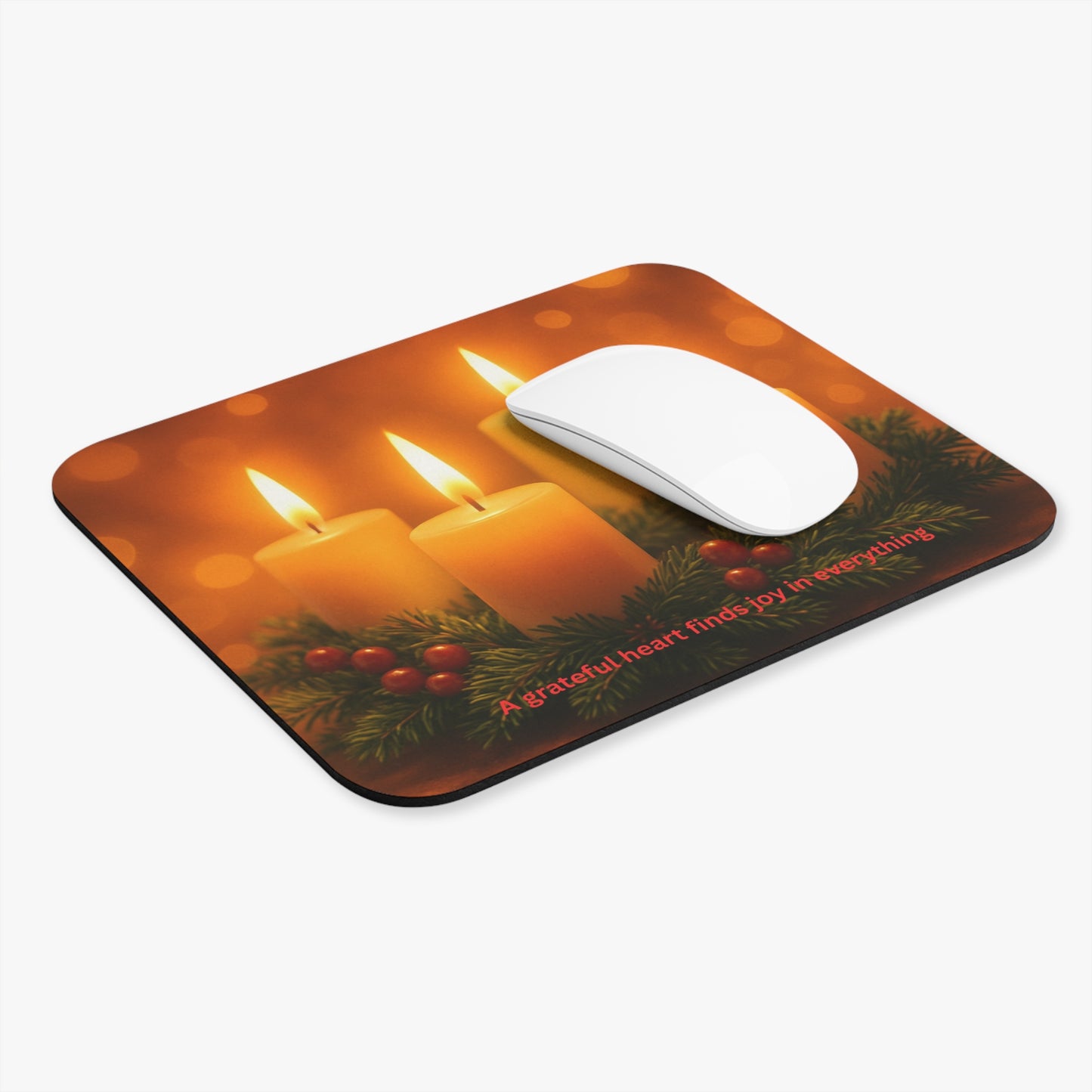 Holiday Candle Mouse Pad – "A Grateful Heart Finds Joy in Everything" Desk Mat