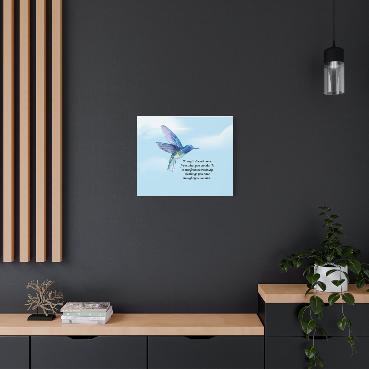 Inspirational Canvas Wall Art, Hummingbird Decor, Motivation Gift, Home Office Decoration, Strength Quote