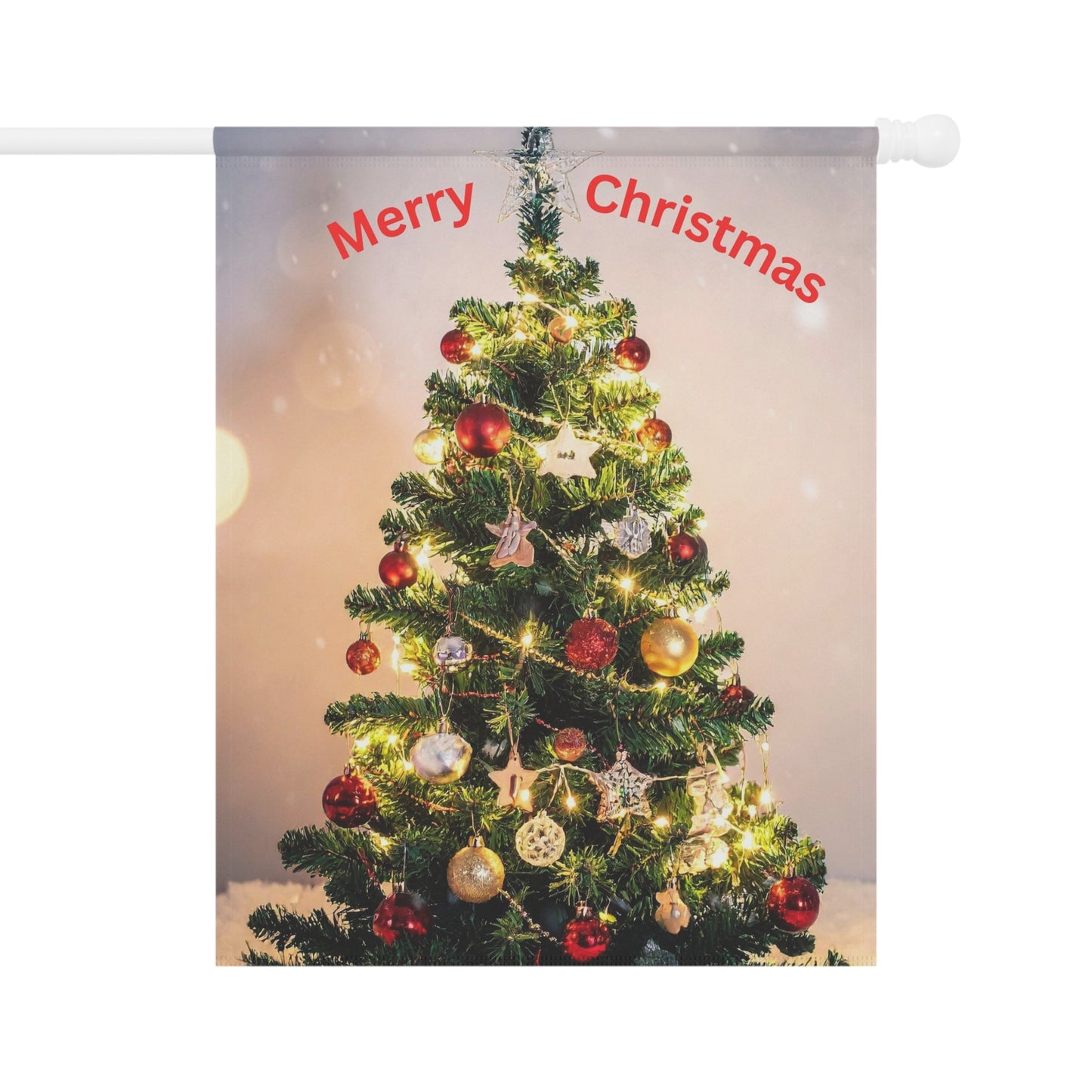 Merry Christmas Garden Flag — Holiday Outdoor Banner with Decorated Christmas Tree