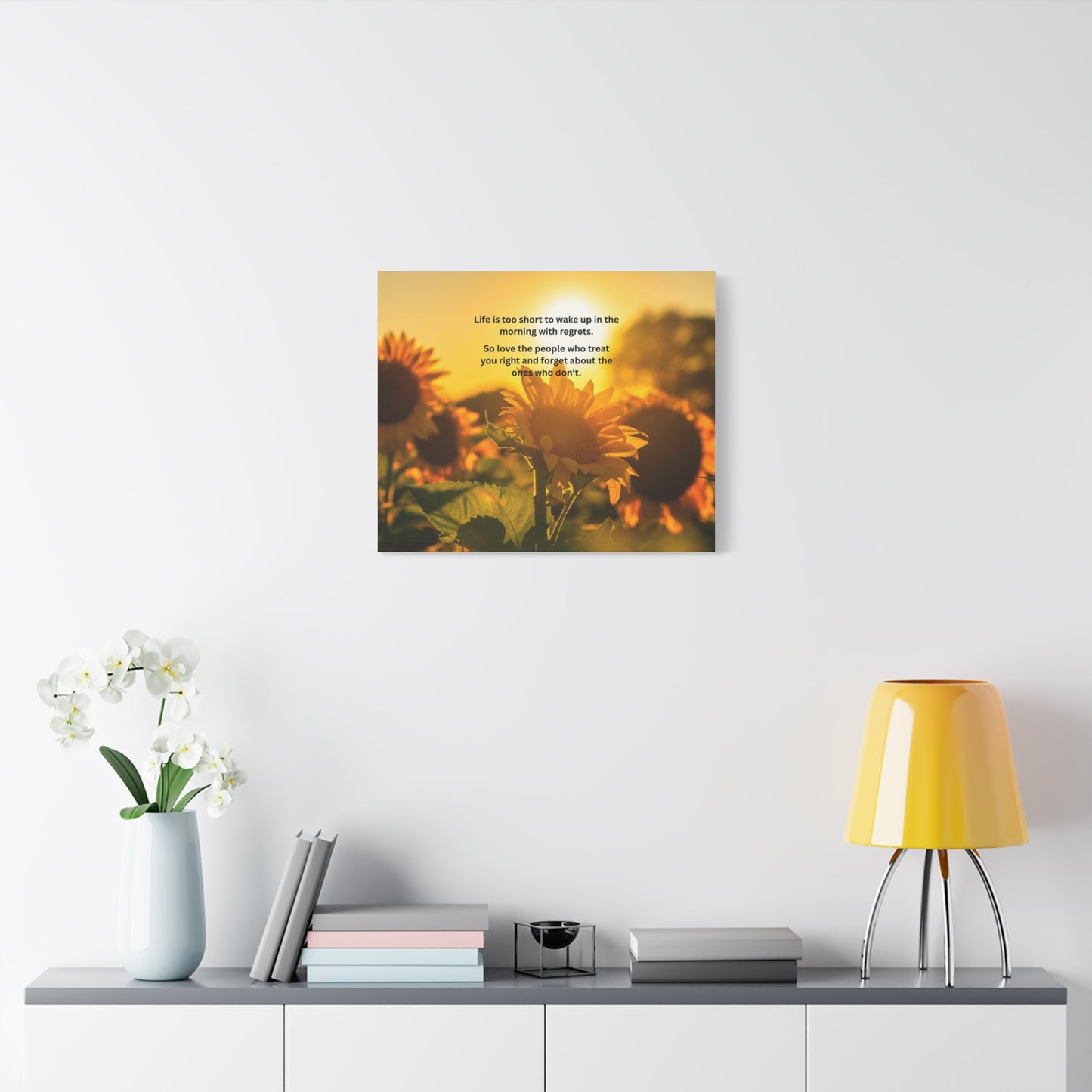 Sunflower Canvas Wall Art — "Life is too short to wake up in the morning with regrets" Inspirational Quote
