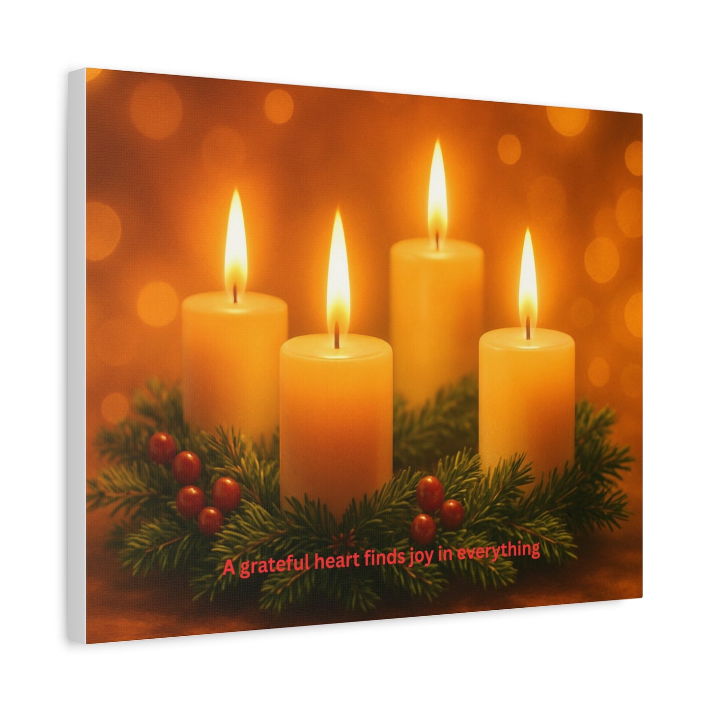 Holiday Candle Canvas Print - "A grateful heart finds joy in everything"