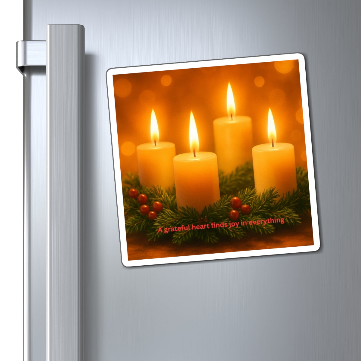 Candlelight Gratitude Magnet — 'A grateful heart finds joy in everything' Holiday Fridge Magnet