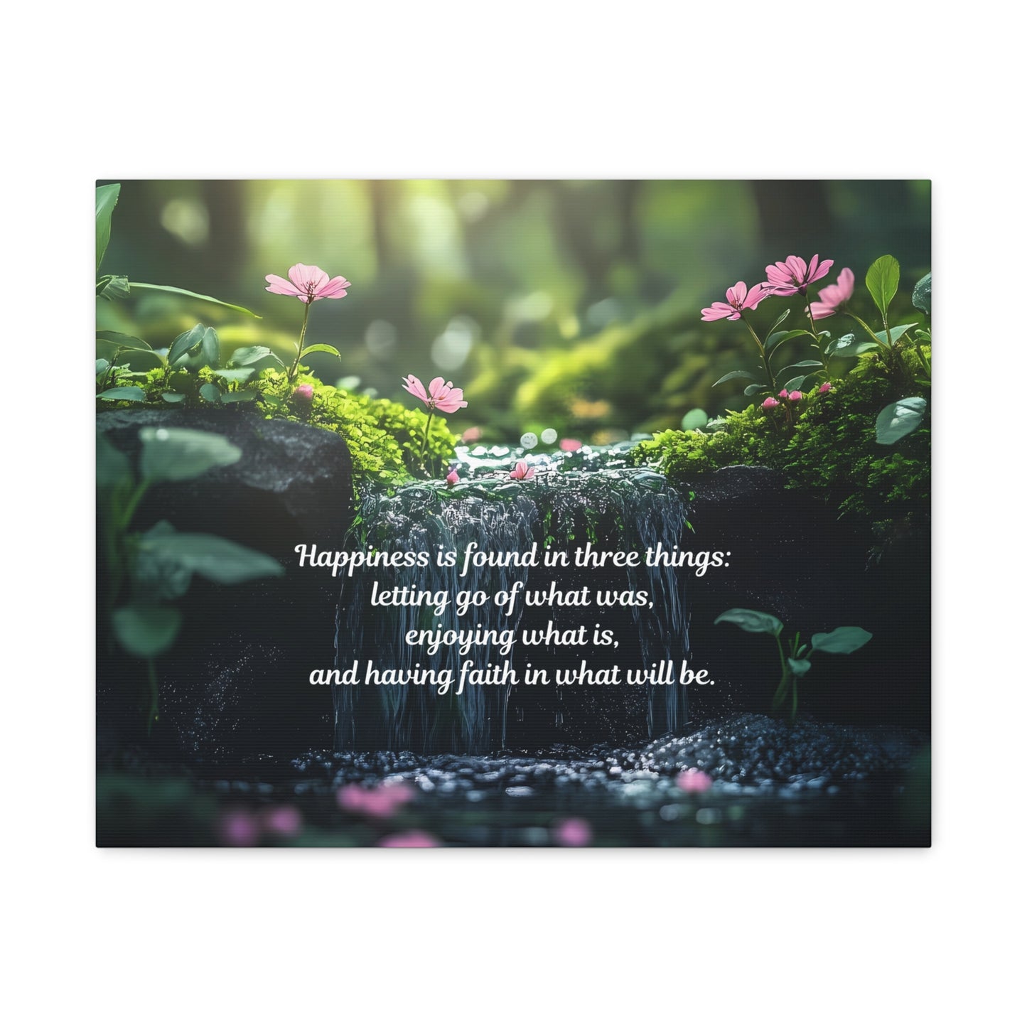 Inspirational Forest Quote Canvas - "Happiness is found in three things" Matte Stretched Wall Art