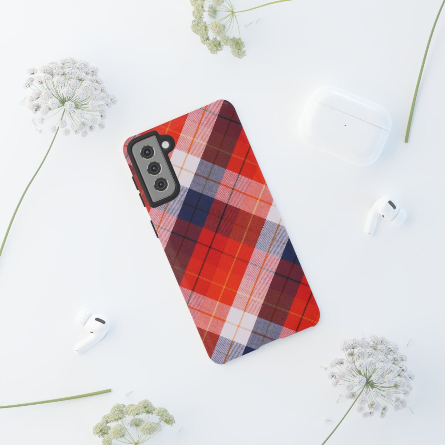 Tough Cases, Beautiful Red, White & Blue Plaid Design