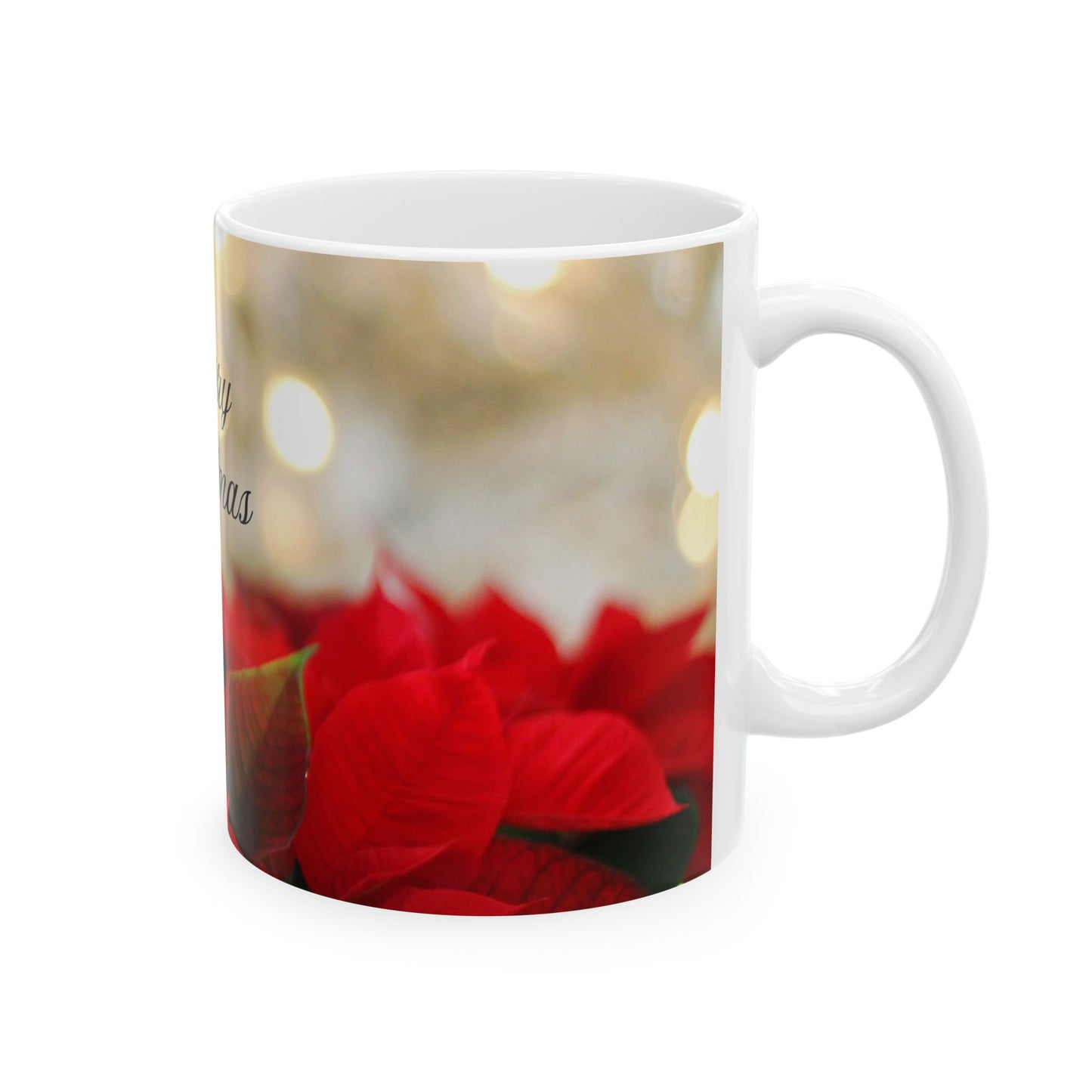 Merry Christmas Floral Mug - Perfect Holiday Gift, Coffee Tea Cup, Seasonal Decor, Red Poinsettia Design, 11oz & 15oz