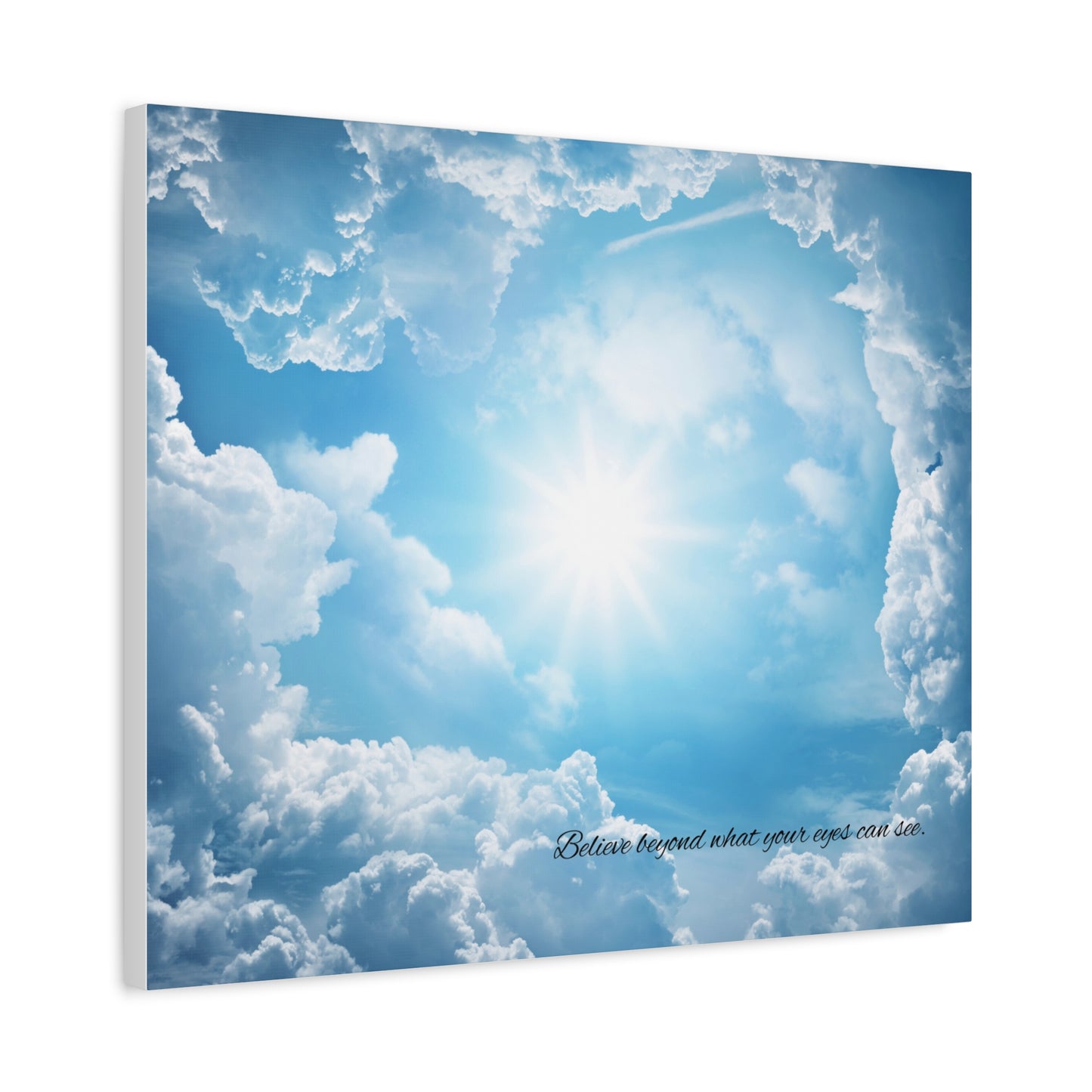 Inspirational Canvas Wall Art, Hopeful Sky Decor, Uplifting Home Decoration, Belief Quote Artwork, Bright Blue Clouds