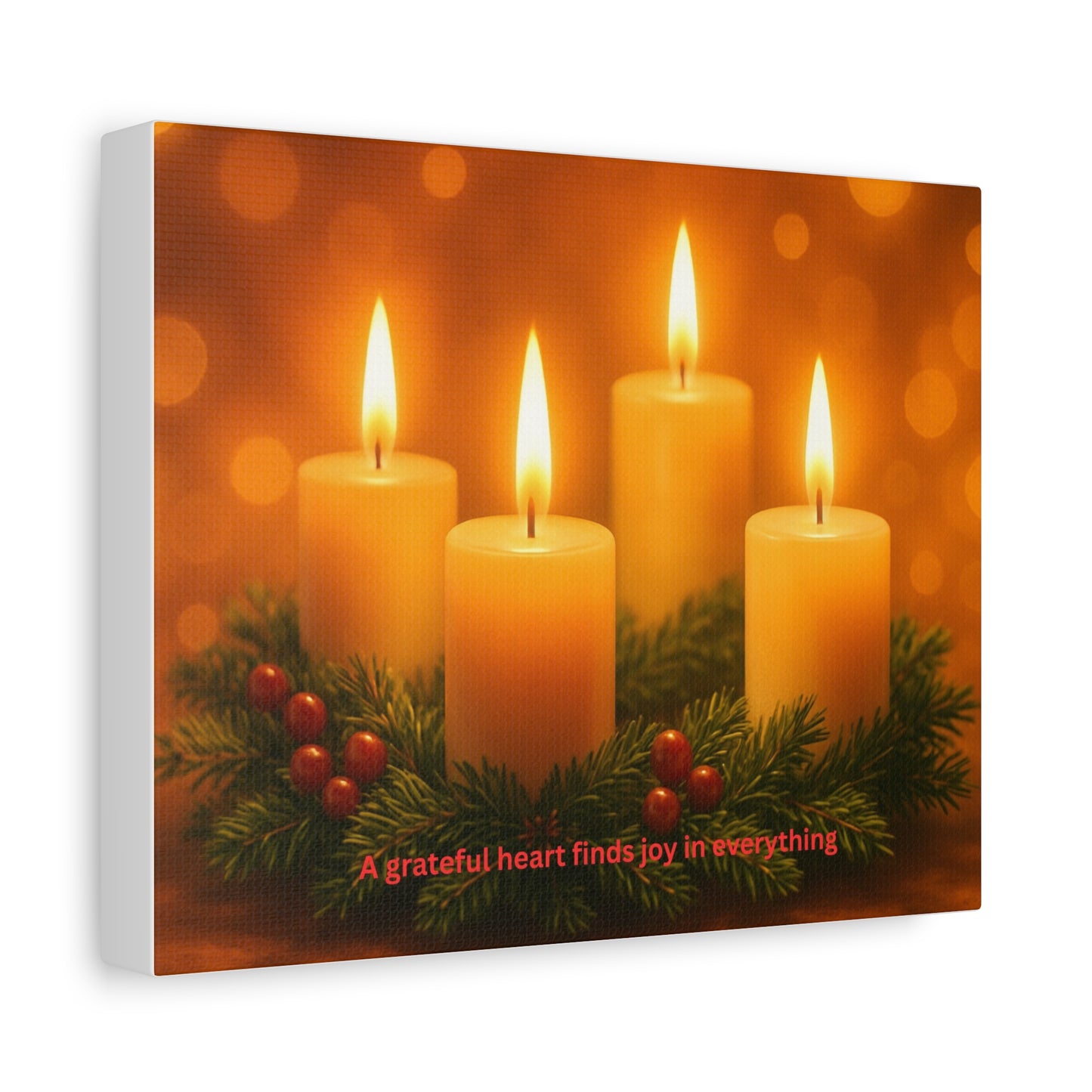 Holiday Candle Canvas Print - "A grateful heart finds joy in everything"