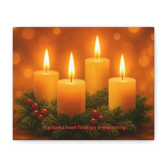 Holiday Candle Canvas Print - "A grateful heart finds joy in everything"