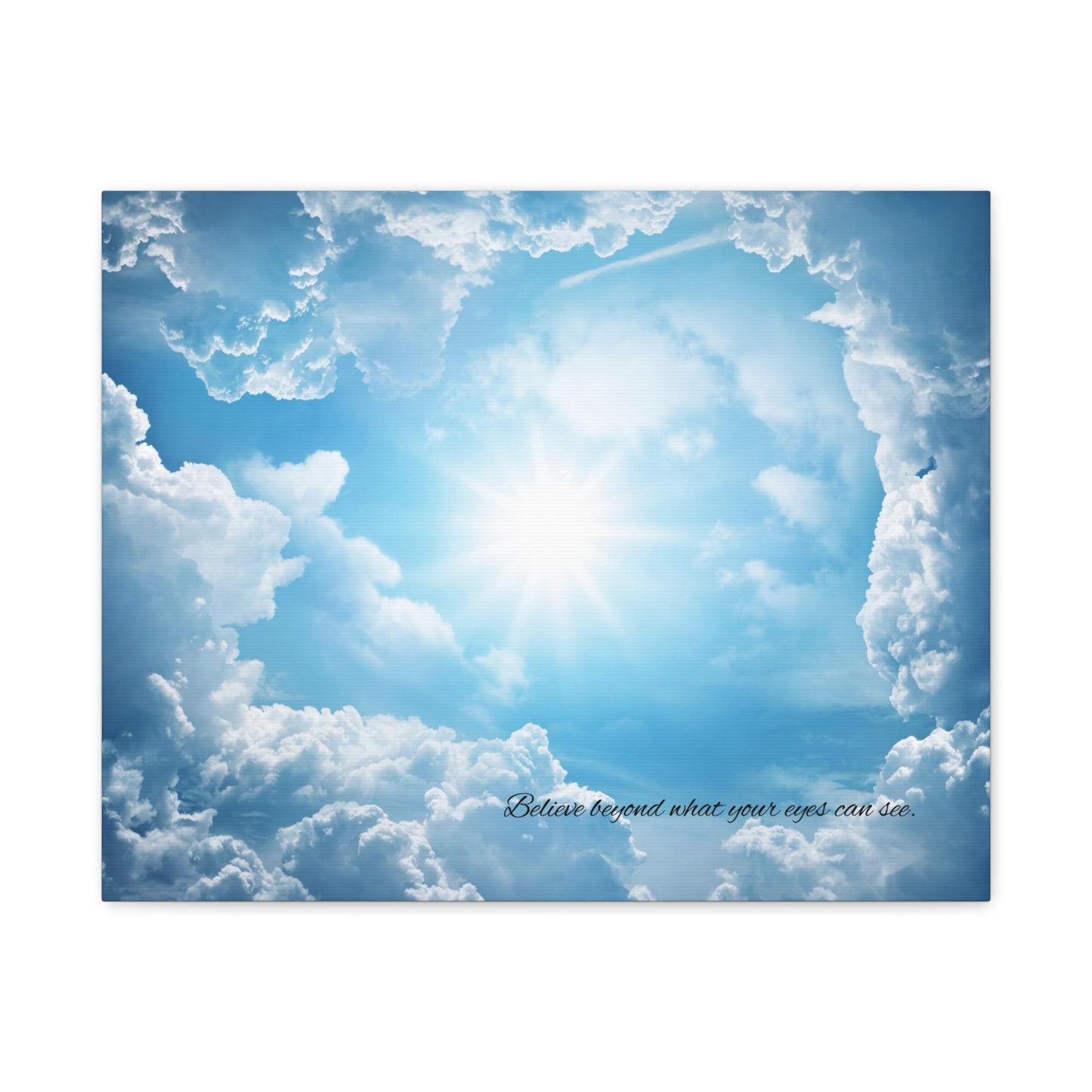 Inspirational Canvas Wall Art, Hopeful Sky Decor, Uplifting Home Decoration, Belief Quote Artwork, Bright Blue Clouds