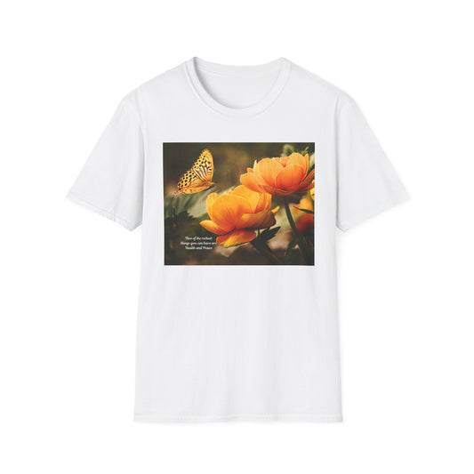 Butterfly & Flower  Softstyle T-Shirt, Nature Tee, Gift for Nature Lovers, Floral Art Shirt, Casual Wear, Summer Top