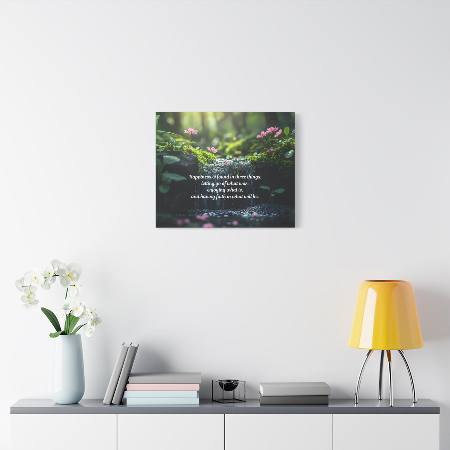 Inspirational Forest Quote Canvas - "Happiness is found in three things" Matte Stretched Wall Art
