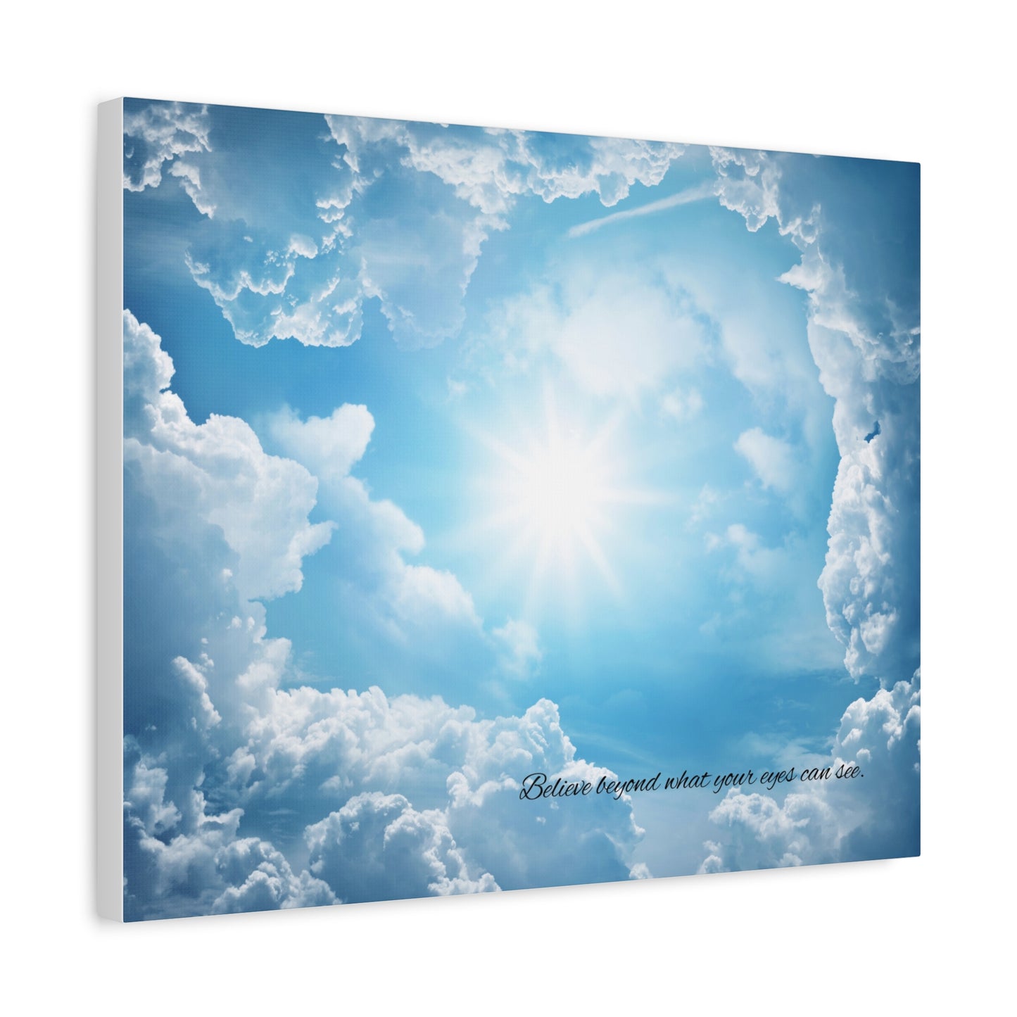 Inspirational Canvas Wall Art, Hopeful Sky Decor, Uplifting Home Decoration, Belief Quote Artwork, Bright Blue Clouds