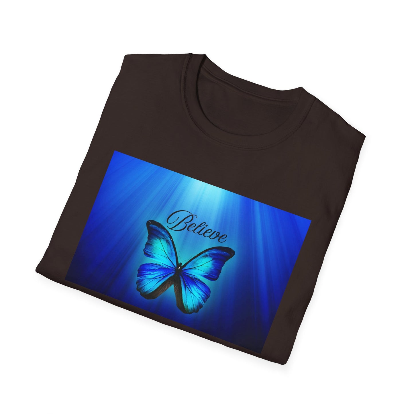 Believe Butterfly Softstyle T-Shirt, Inspirational Tee, Gift for Nature Lovers, Motivational Apparel, Summer Outfit, Colorful Shirt