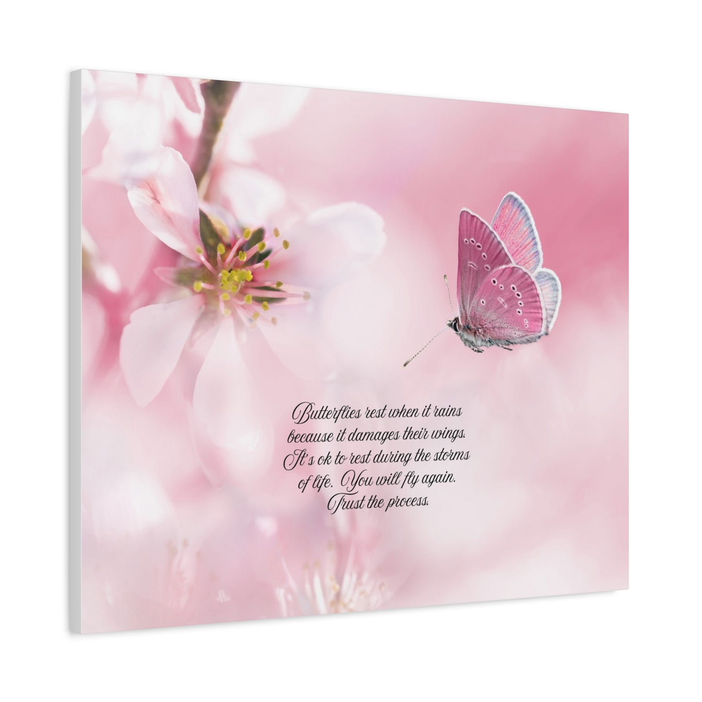 Pink Butterfly Canvas Wall Art, Inspiring Home Decor, Floral Artwork, Gift for Nature Lovers, Spring Decor