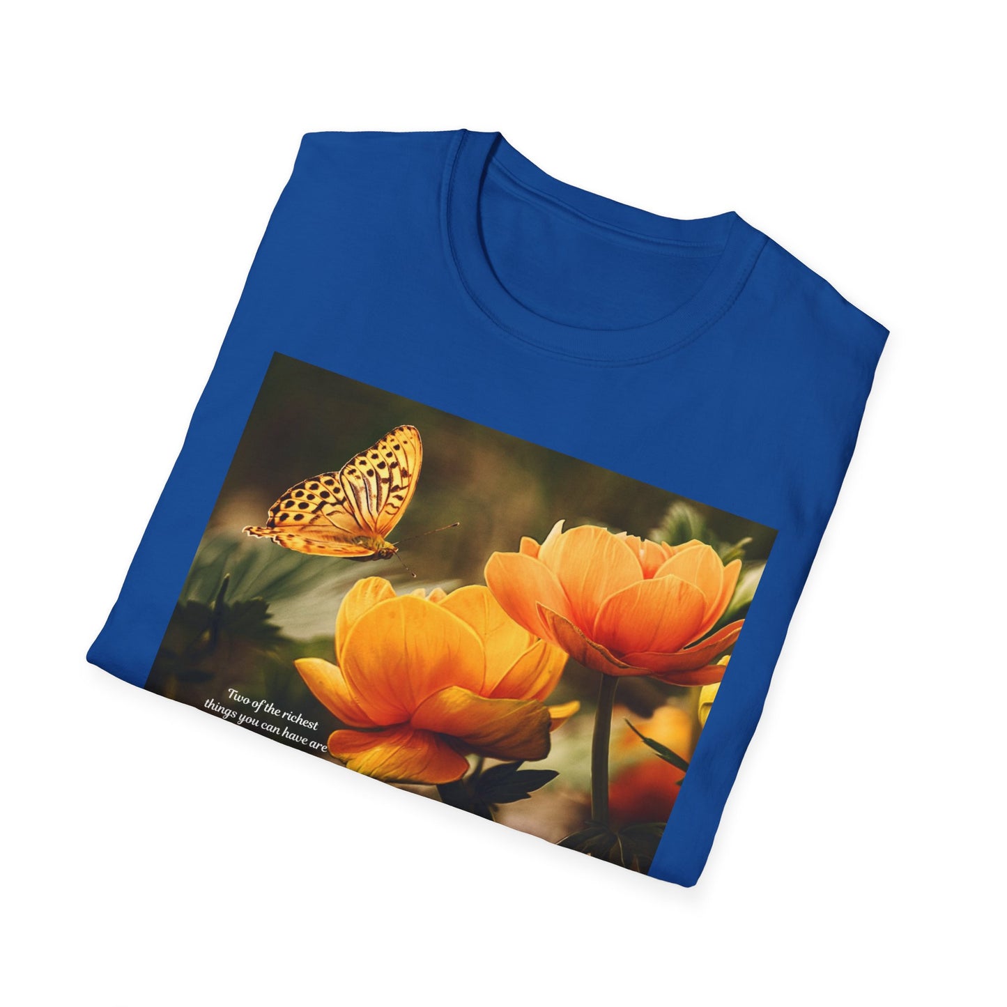 Butterfly & Flower  Softstyle T-Shirt, Nature Tee, Gift for Nature Lovers, Floral Art Shirt, Casual Wear, Summer Top