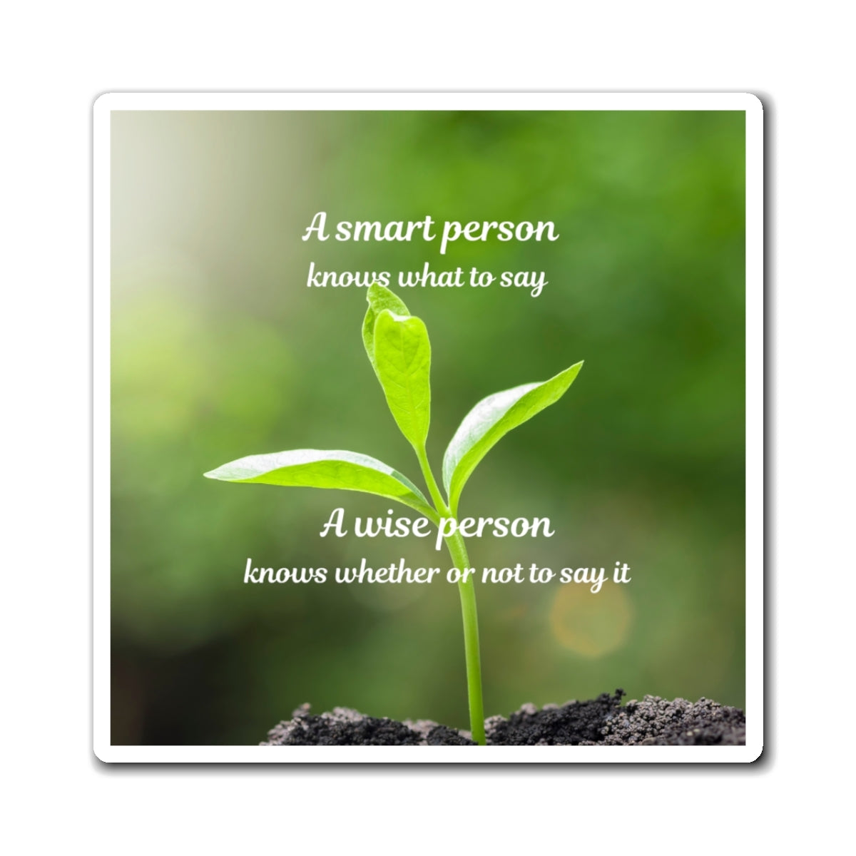 Inspirational Plant Quote Magnet — “A smart person knows what to say; A wise person knows whether or not to say it”