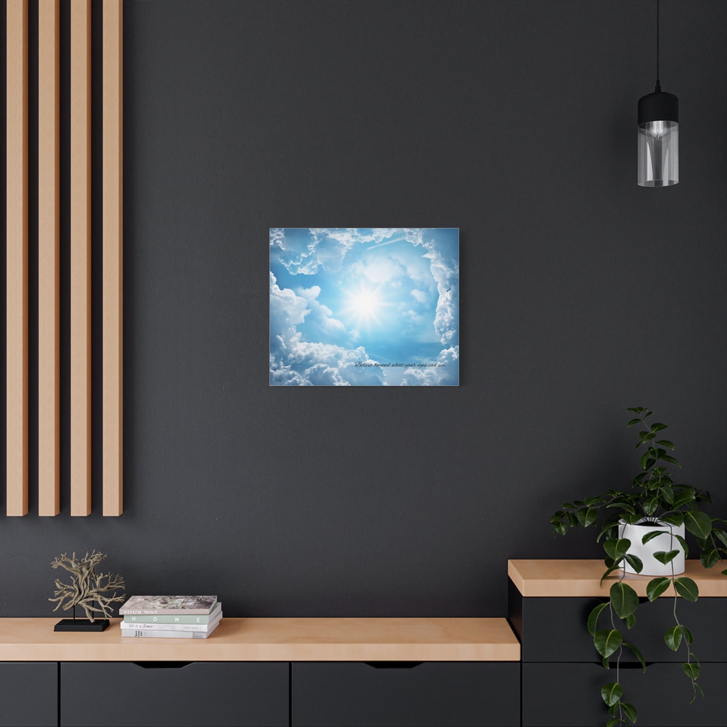 Inspirational Canvas Wall Art, Hopeful Sky Decor, Uplifting Home Decoration, Belief Quote Artwork, Bright Blue Clouds