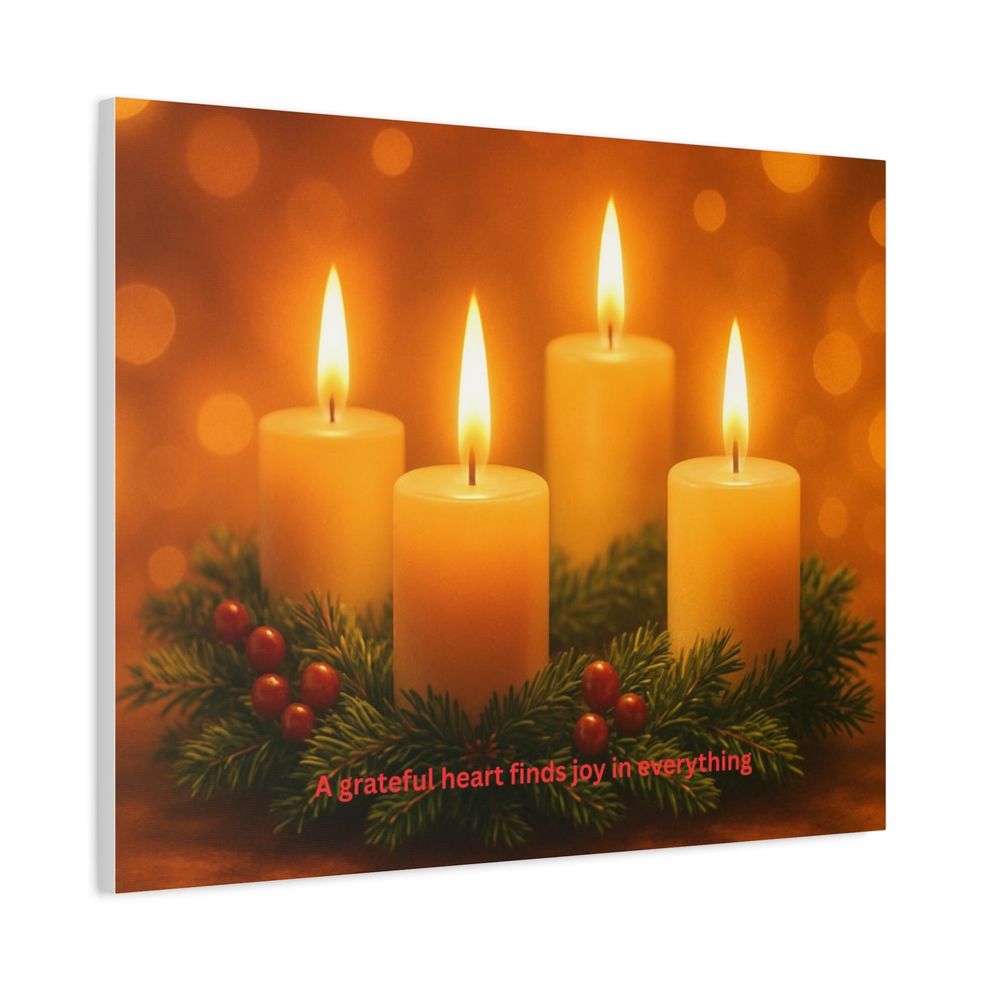 Holiday Candle Canvas Print - "A grateful heart finds joy in everything"