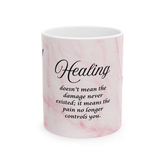 Healing Quote Mug — Pink Marble Butterfly Inspirational Ceramic Coffee Cup (11oz/15oz)