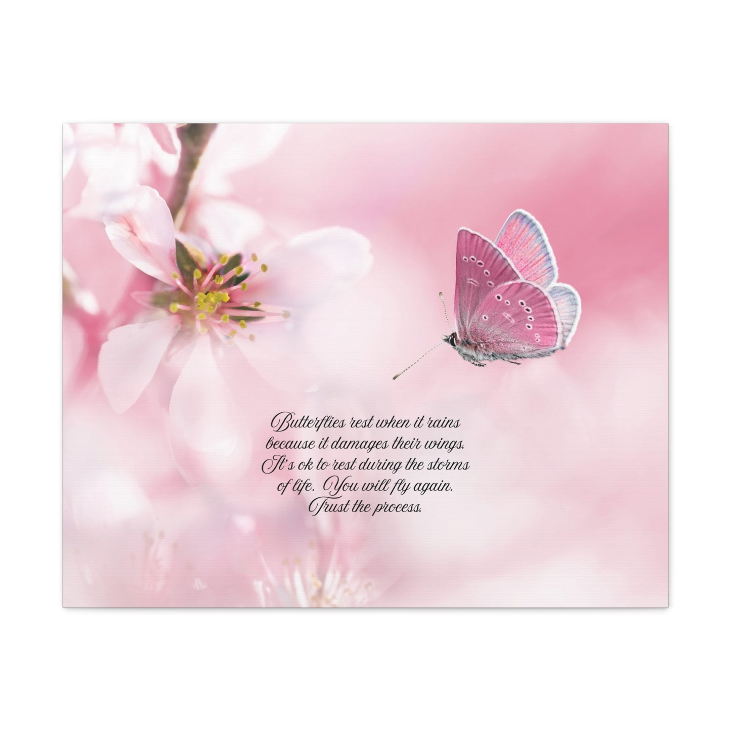 Pink Butterfly Canvas Wall Art, Inspiring Home Decor, Floral Artwork, Gift for Nature Lovers, Spring Decor
