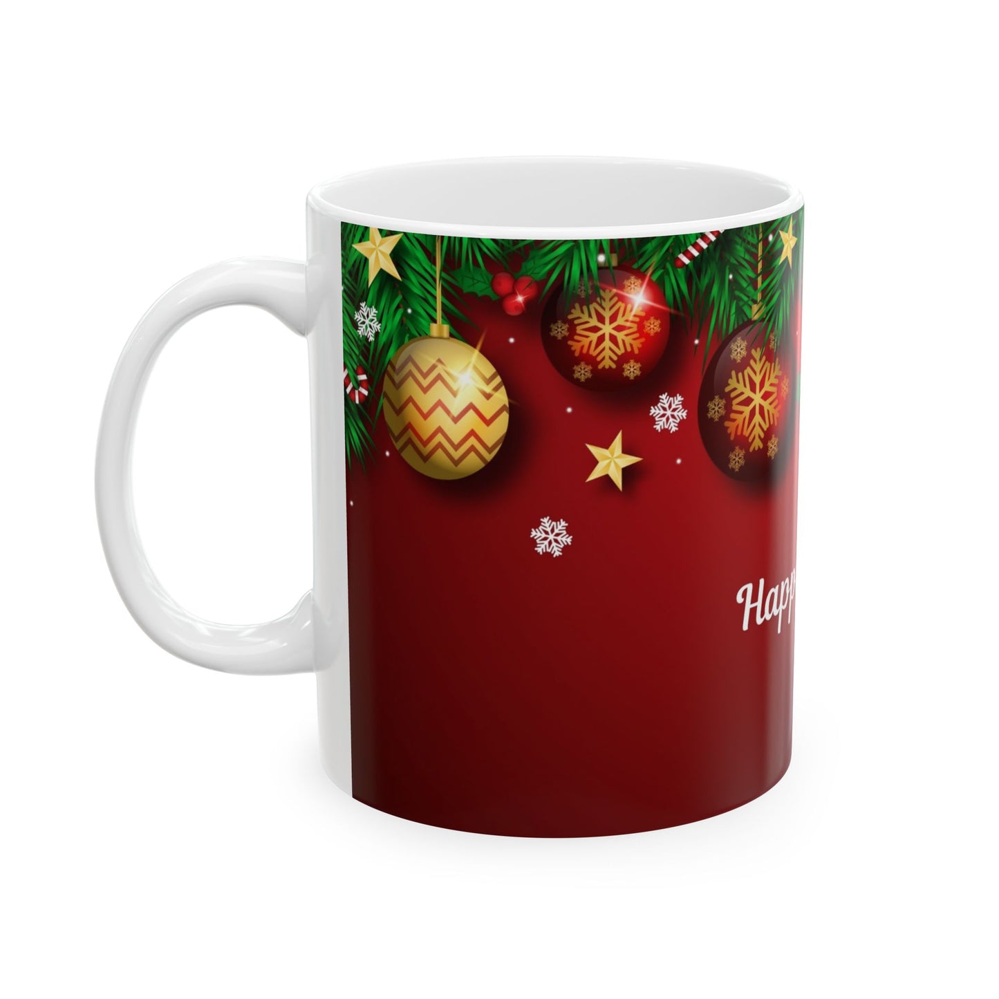 Happy Holiday Ceramic Mug — Festive Christmas Ornaments (11oz & 15oz)