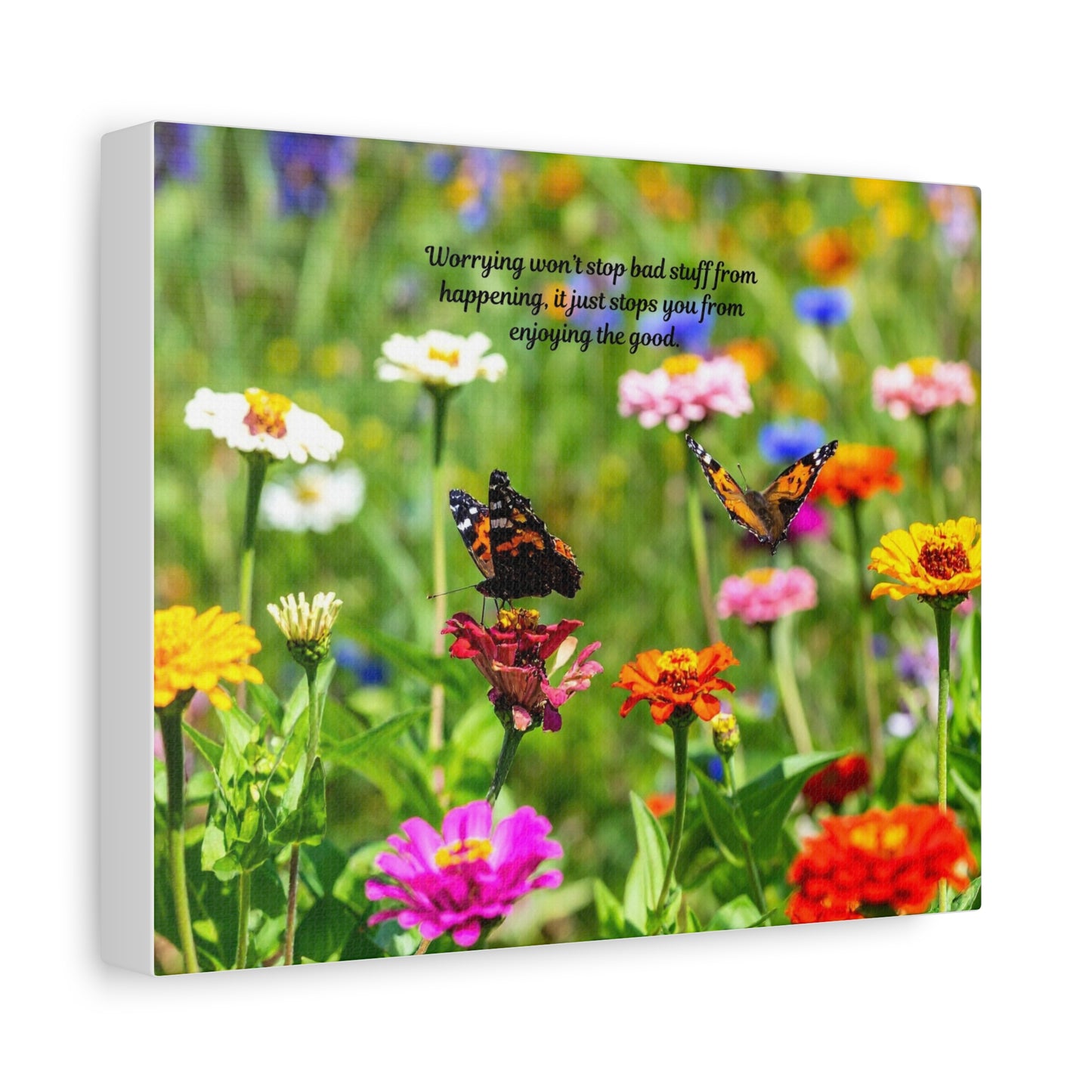 Floral Canvas Wall Art, Inspirational Quote, Butterfly Decor, Home Decoration, Positive Vibes, Nature Artwork, Gift Idea
