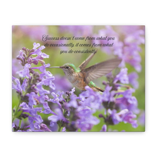 Hummingbird Floral Canvas Wall Art — "Success doesn't come from what you do occasionally..." Inspirational Quote