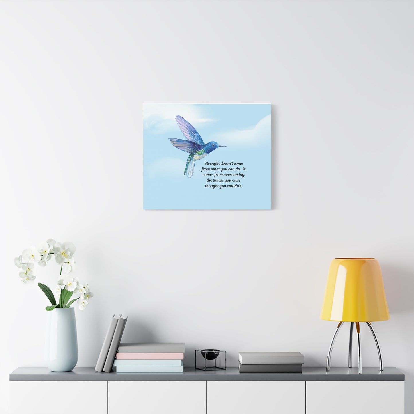 Inspirational Canvas Wall Art, Hummingbird Decor, Motivation Gift, Home Office Decoration, Strength Quote