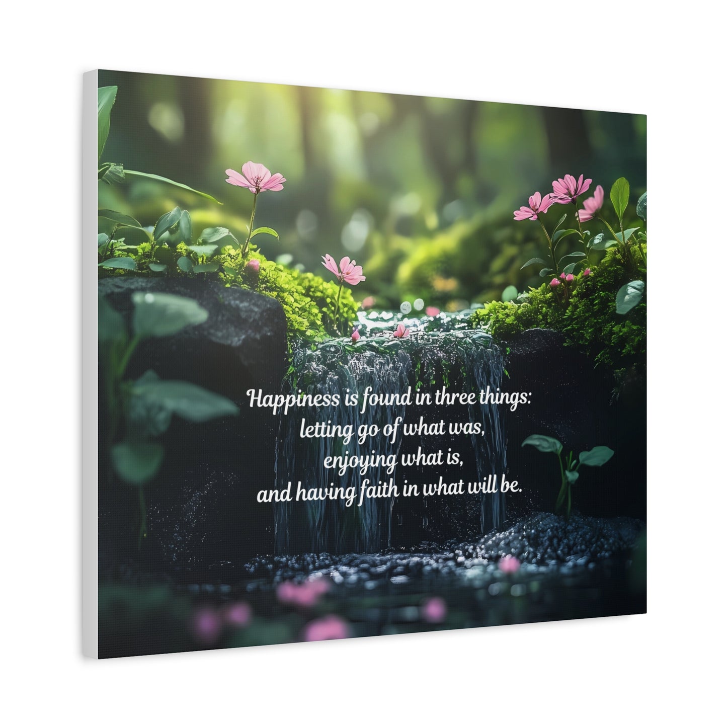 Inspirational Forest Quote Canvas - "Happiness is found in three things" Matte Stretched Wall Art