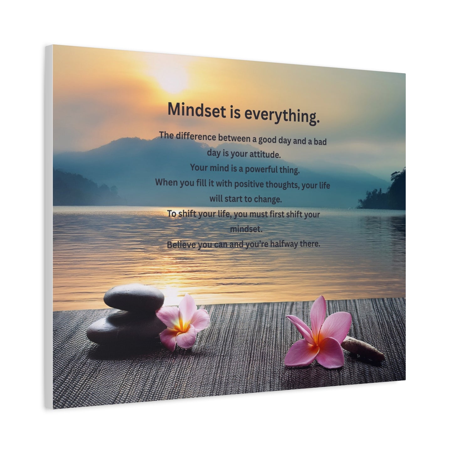 Canvas Wall Art - "Mindset is Everything" Inspirational Zen Sunset Quote