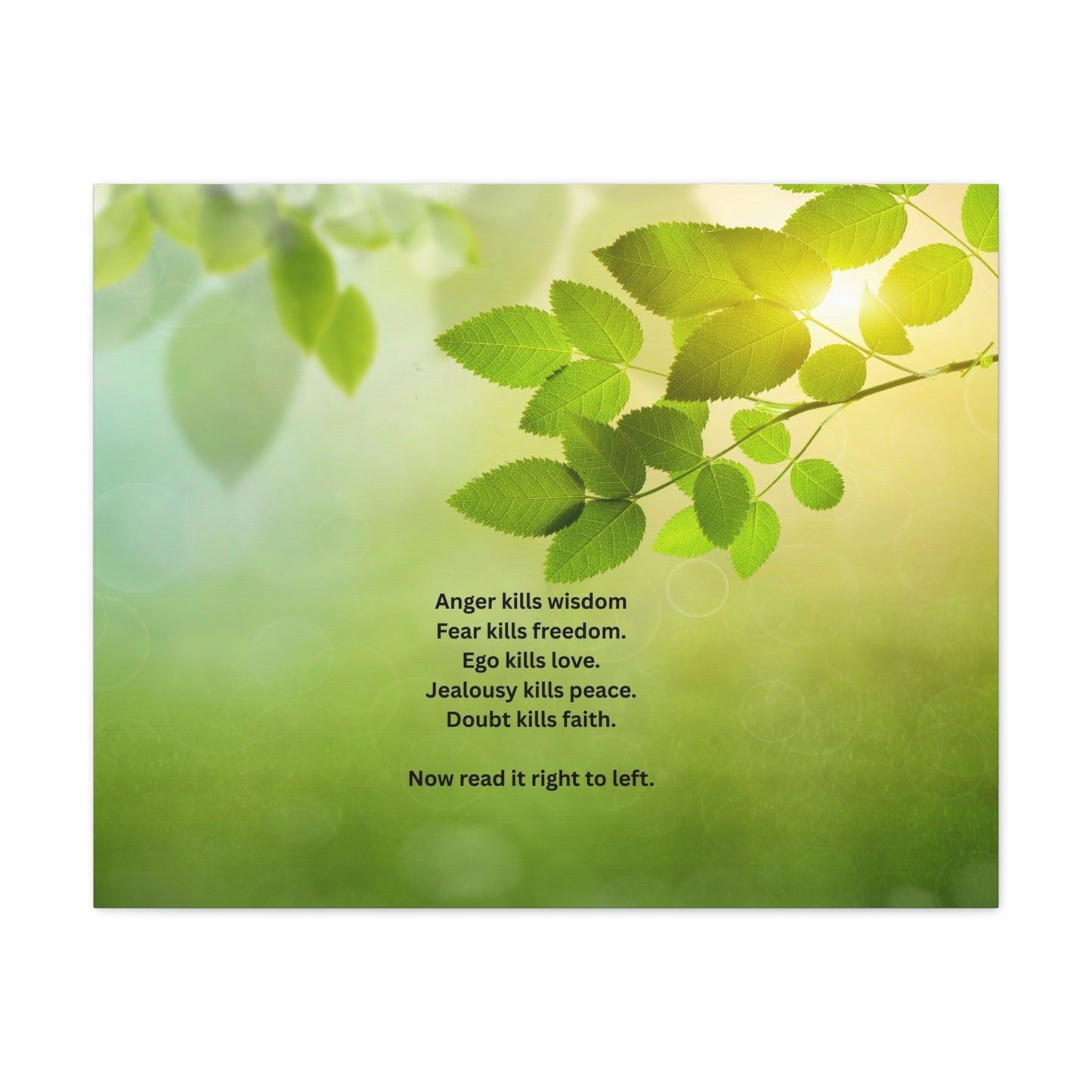 Inspirational Leaf Canvas Wall Art — "Anger kills wisdom... Now read it right to left"