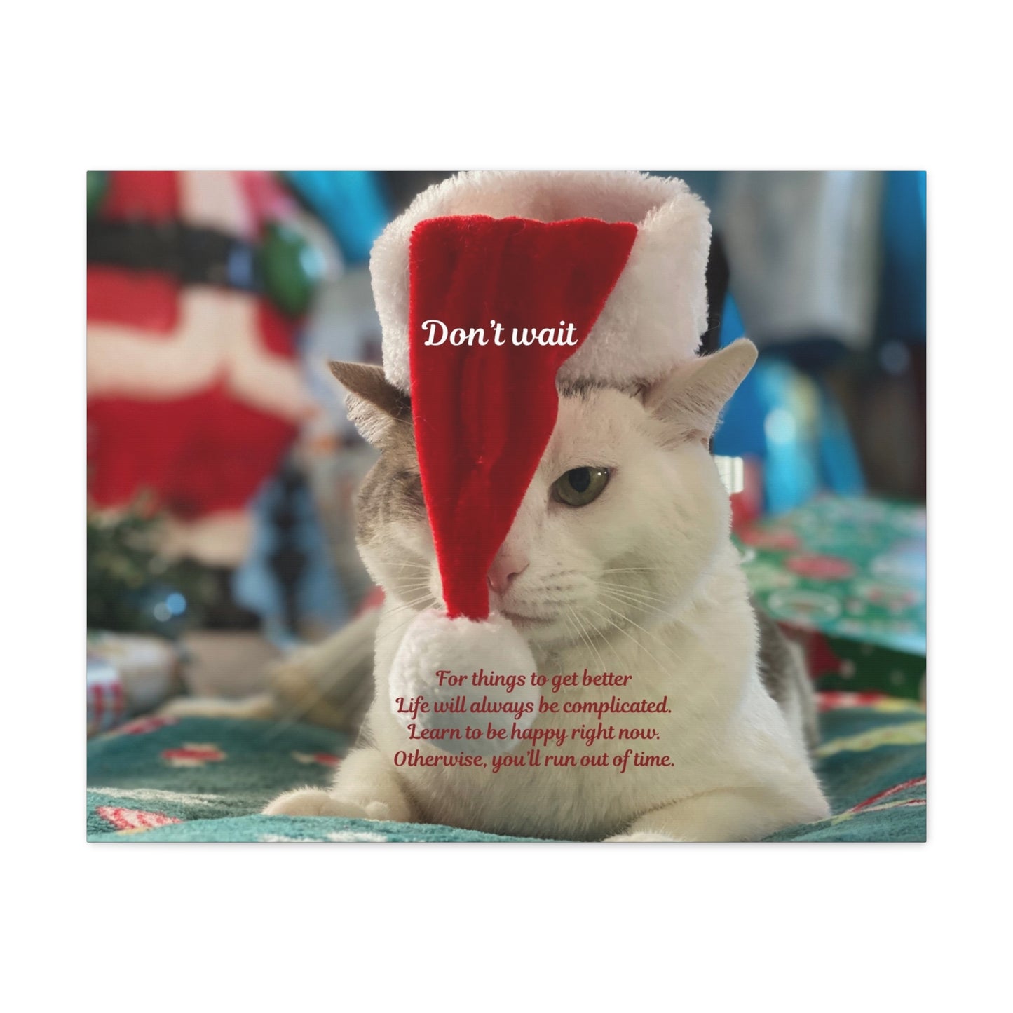 Cat Christmas Canvas - "Don't Wait" Inspirational Holiday Wall Art